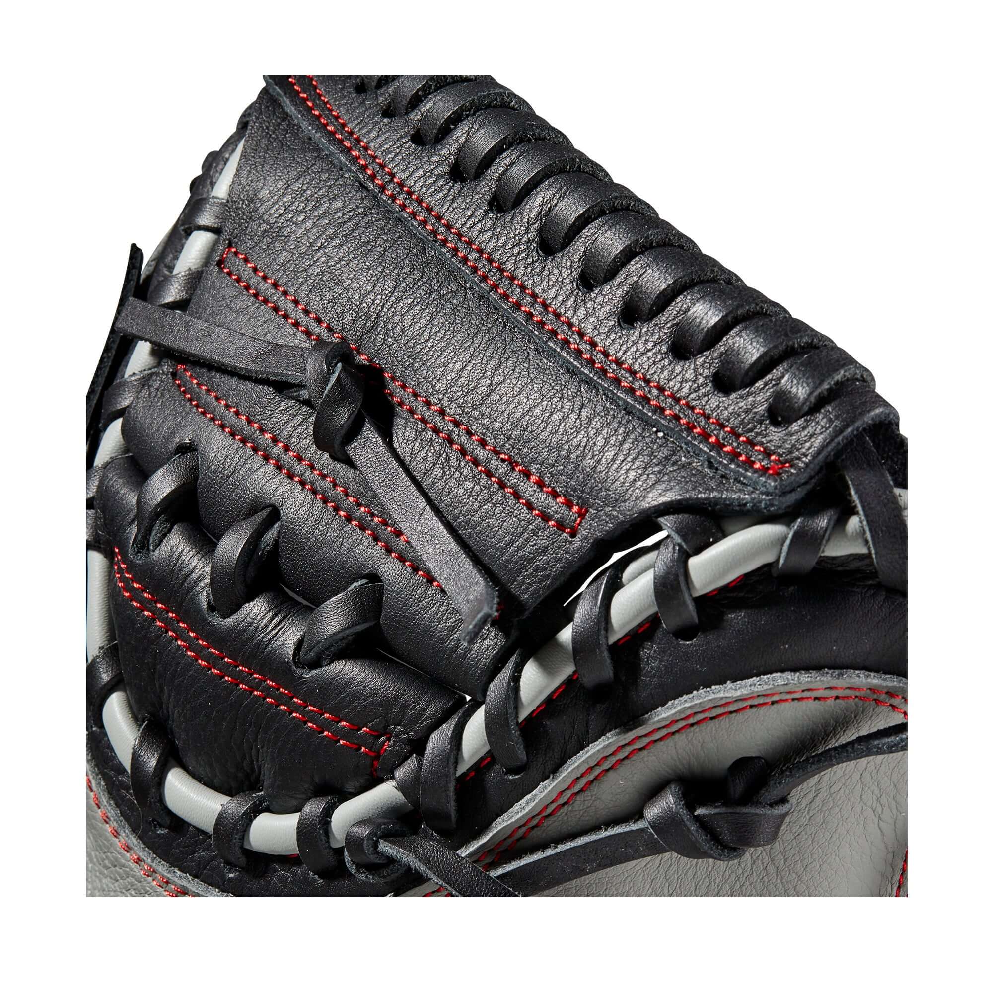 Wilson A500 CM32 23 Black/Grey/Red Catcher's Mitt with Velcro Wrist Strap