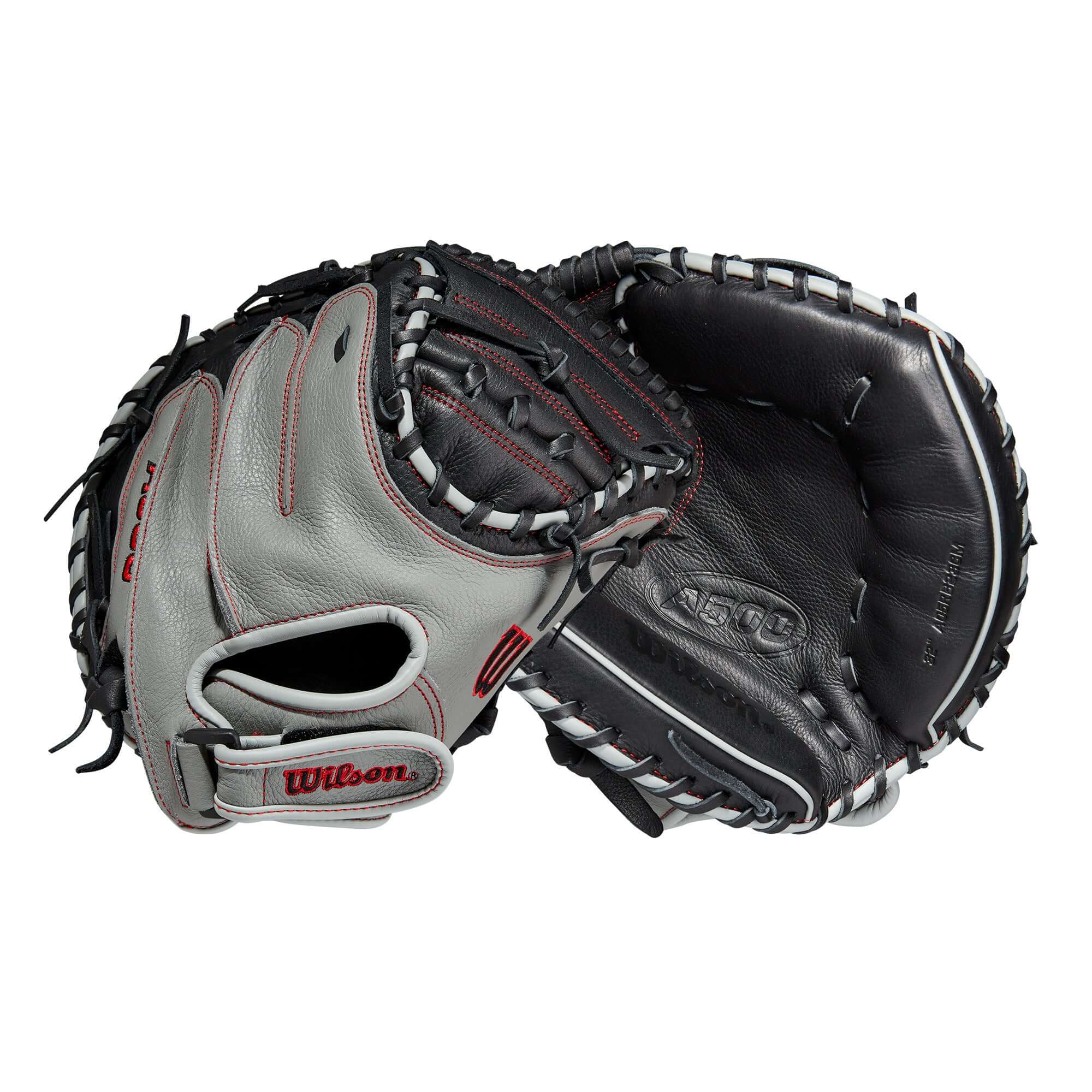 Wilson A500 CM32 23 Black/Grey/Red Catcher's Mitt with Velcro Wrist Strap