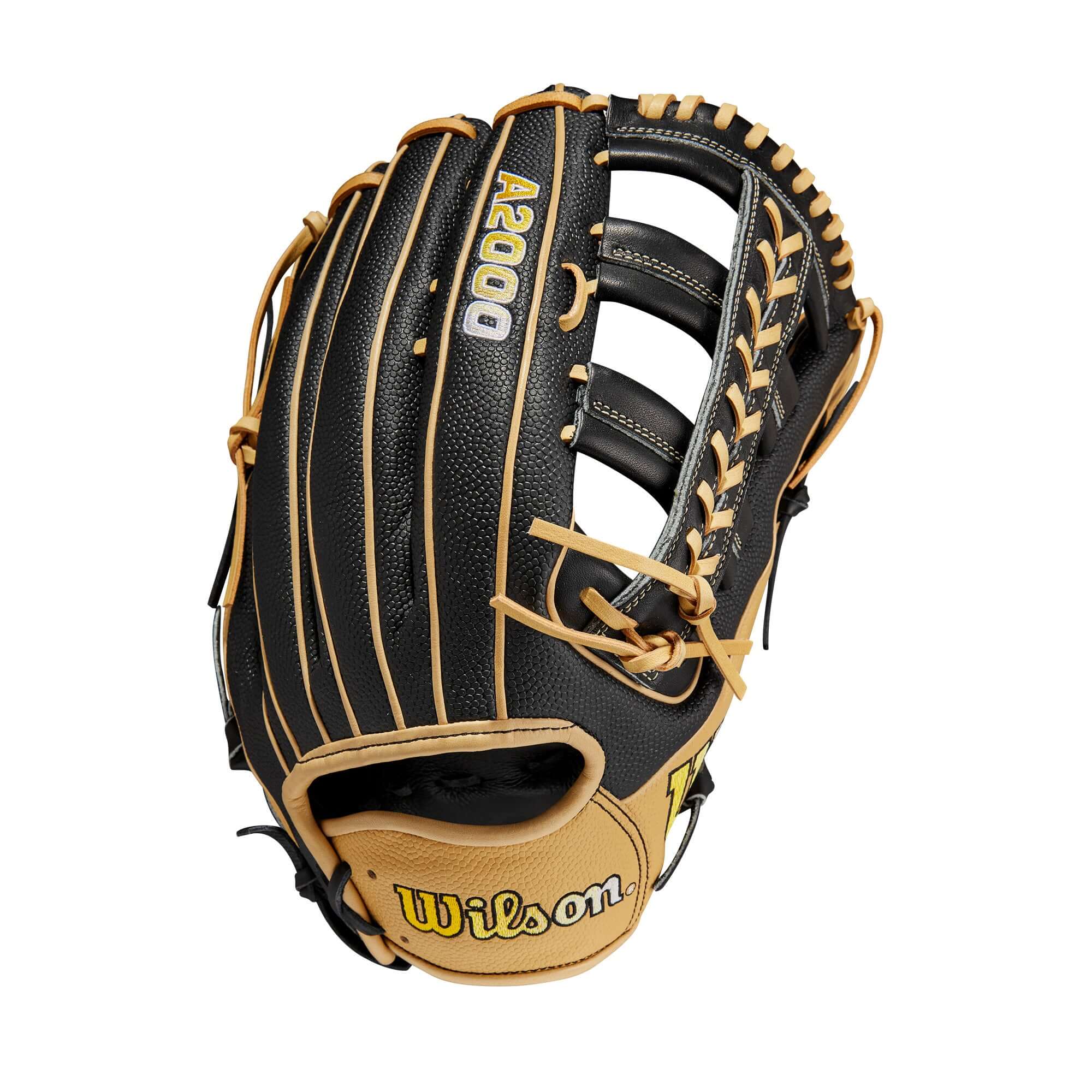 Wilson 2023 A2000 1810SS LHT 12.75 outfield glove, Black Pro Stock leather palm, Black & Blonde SuperSkin back.