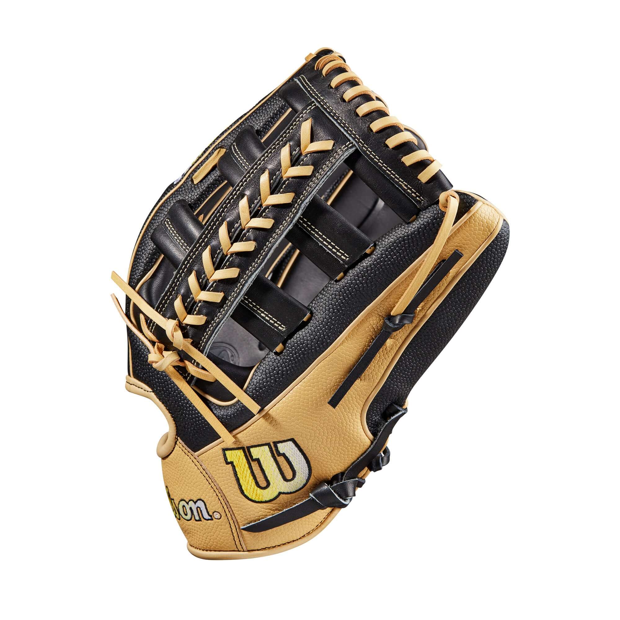 Wilson 2023 A2000 1810SS LHT 12.75 outfield glove, Black Pro Stock leather palm, Black & Blonde SuperSkin back.