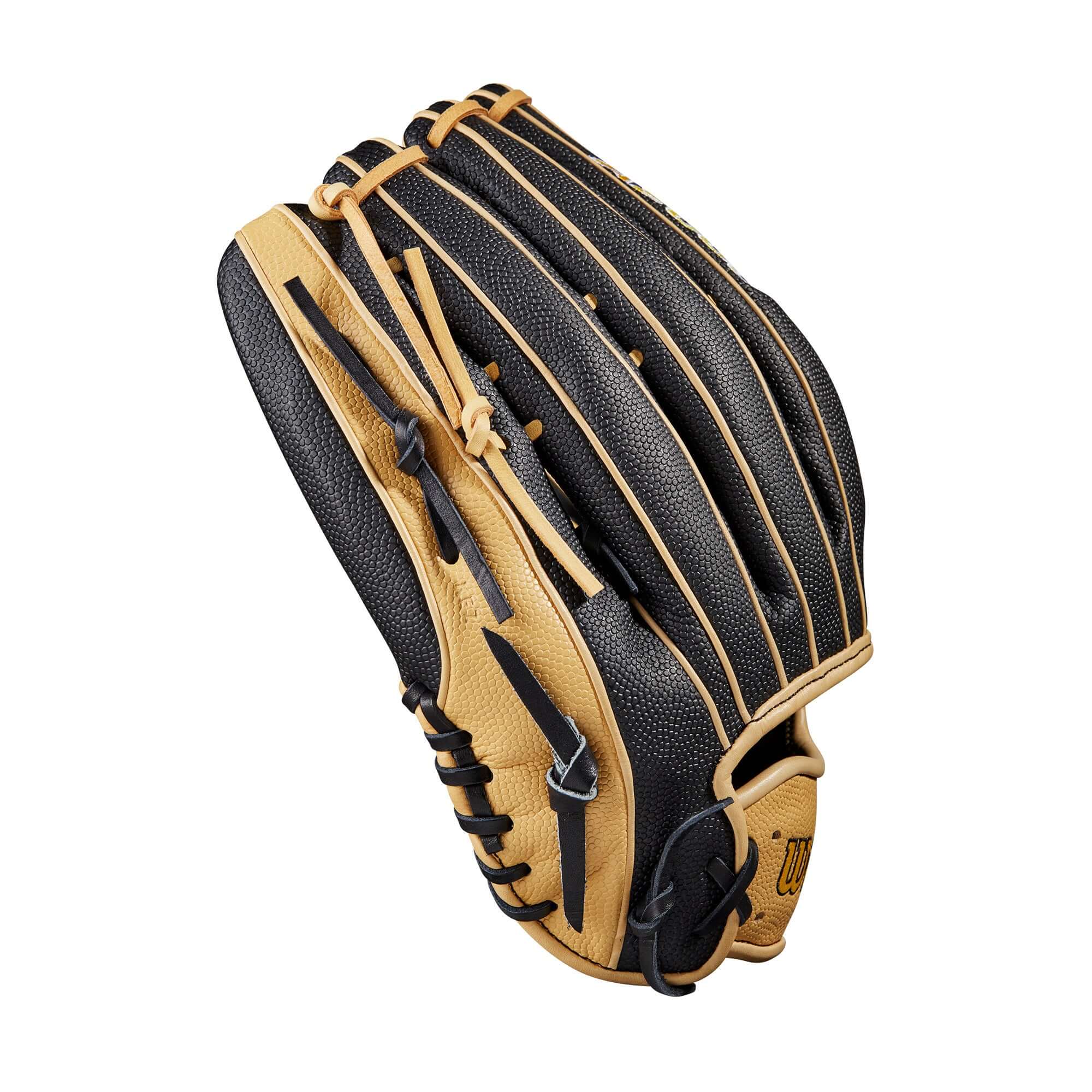 Wilson 2023 A2000 1810SS LHT 12.75 outfield glove, Black Pro Stock leather palm, Black & Blonde SuperSkin back.