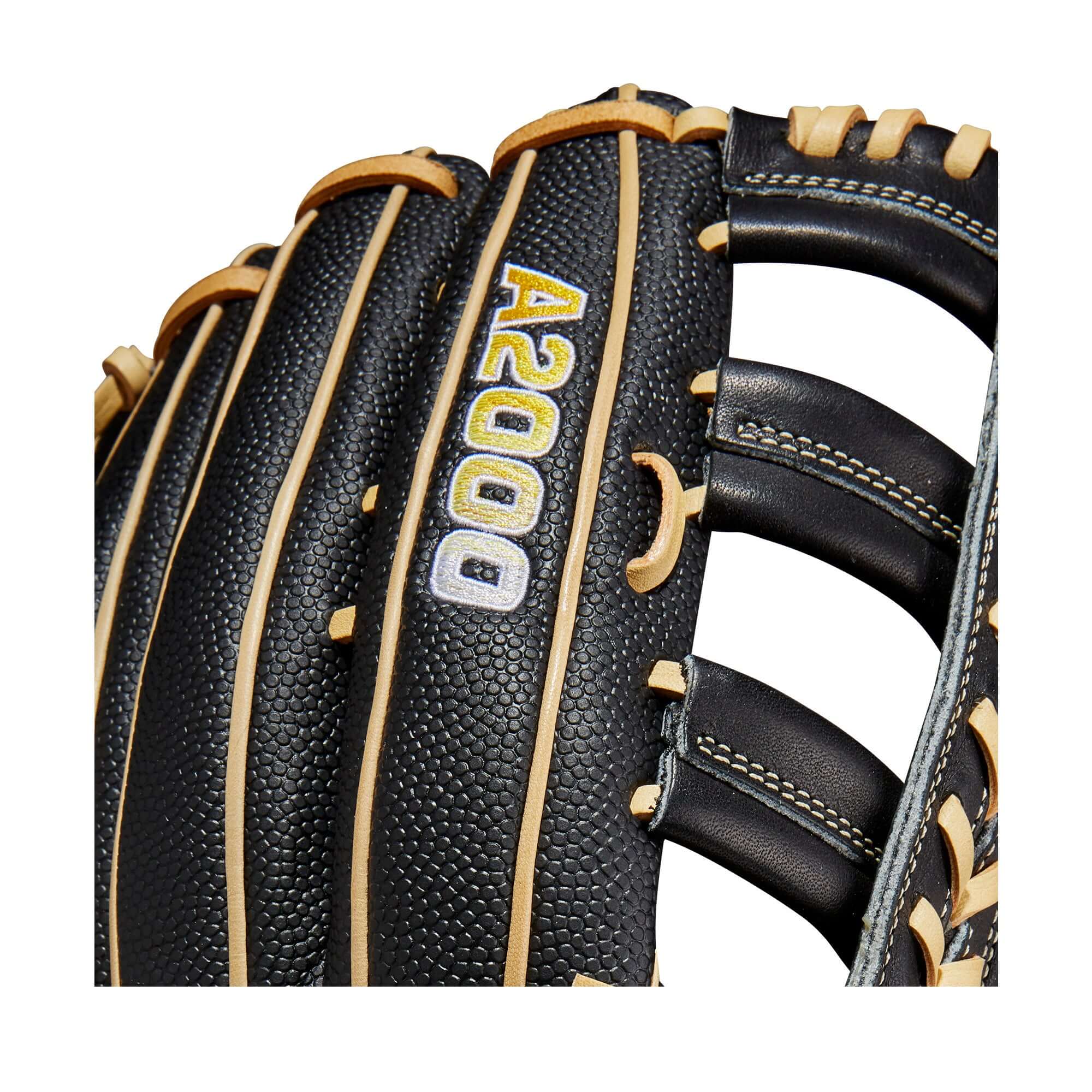 Wilson 2023 A2000 1810SS LHT 12.75 outfield glove, Black Pro Stock leather palm, Black & Blonde SuperSkin back.