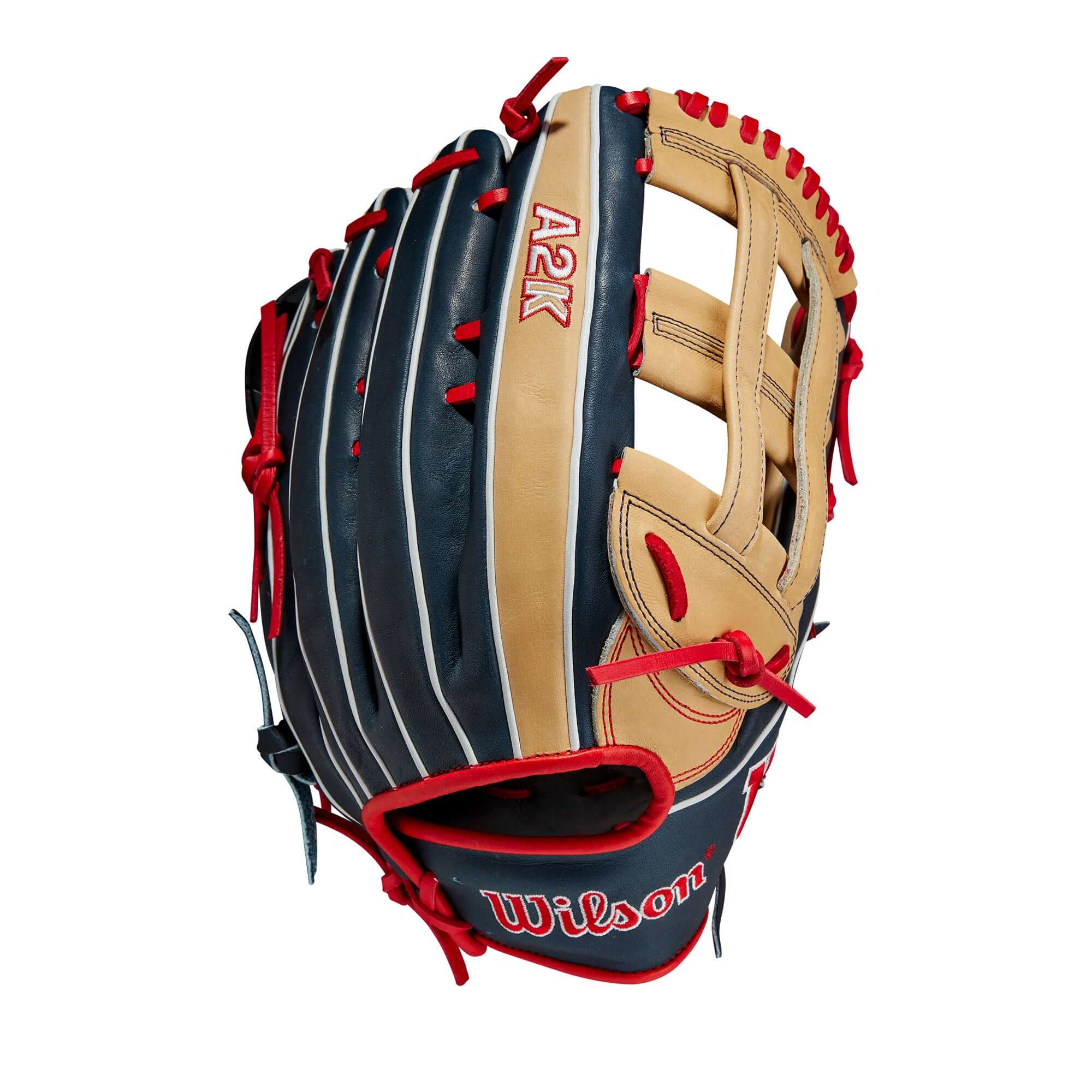 Wilson 2023 A2K Juan Soto Game Model glove, 12.75-inch, Dual Post Web, Pro Stock Select leather, Juan Soto logo palm stamp.