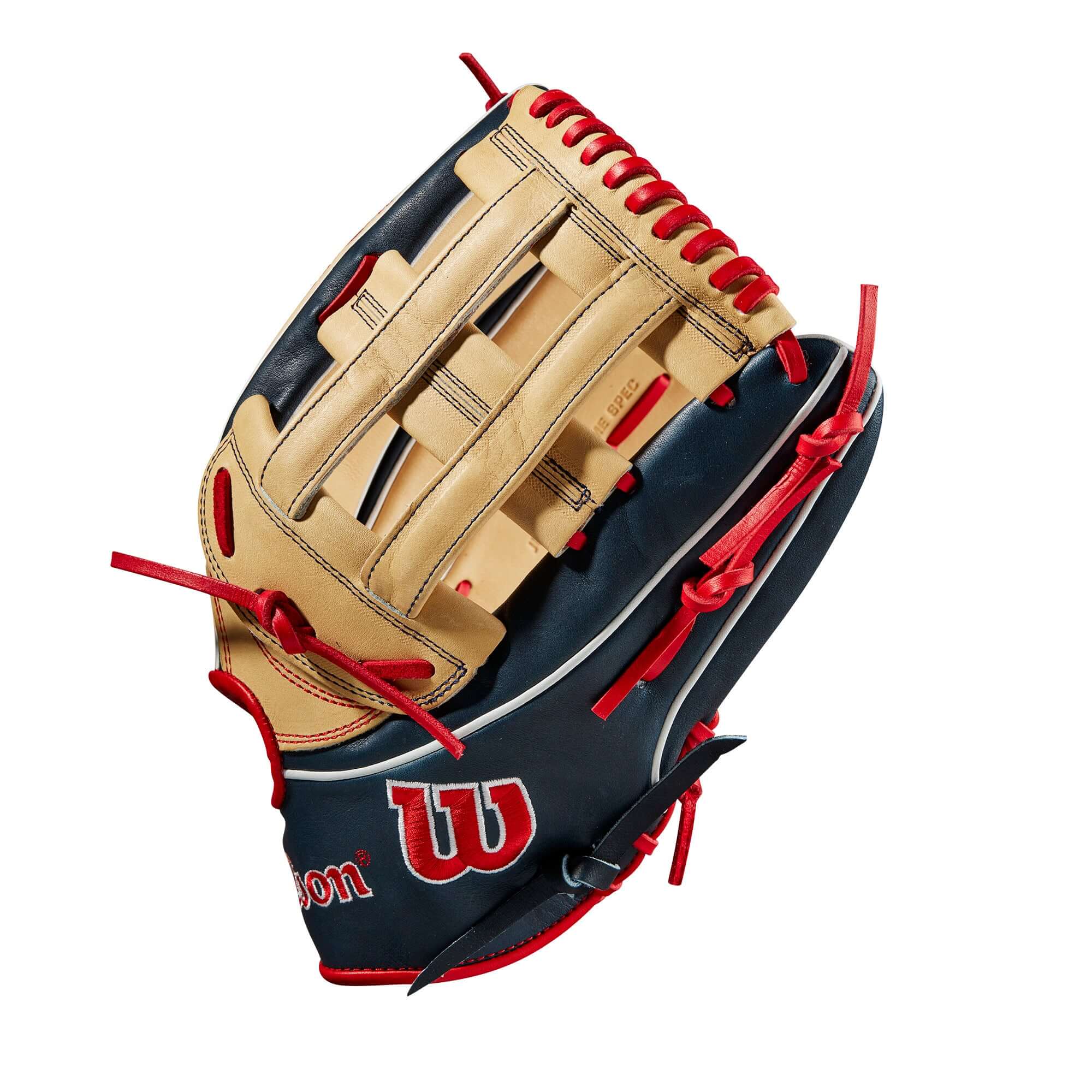 Wilson 2023 A2K Juan Soto Game Model glove, 12.75-inch, Dual Post Web, Pro Stock Select leather, Juan Soto logo palm stamp.