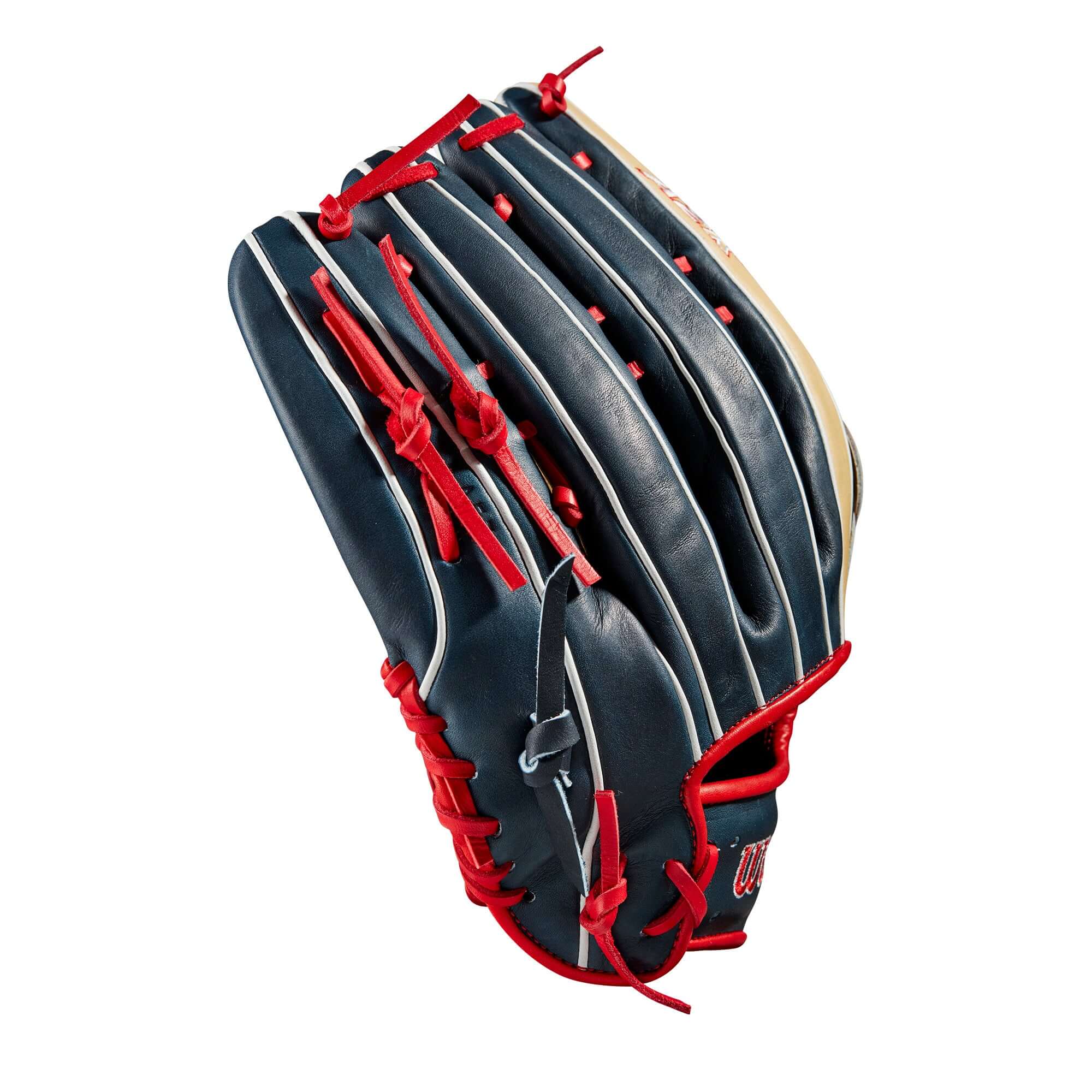 Wilson 2023 A2K Juan Soto Game Model glove, 12.75-inch, Dual Post Web, Pro Stock Select leather, Juan Soto logo palm stamp.