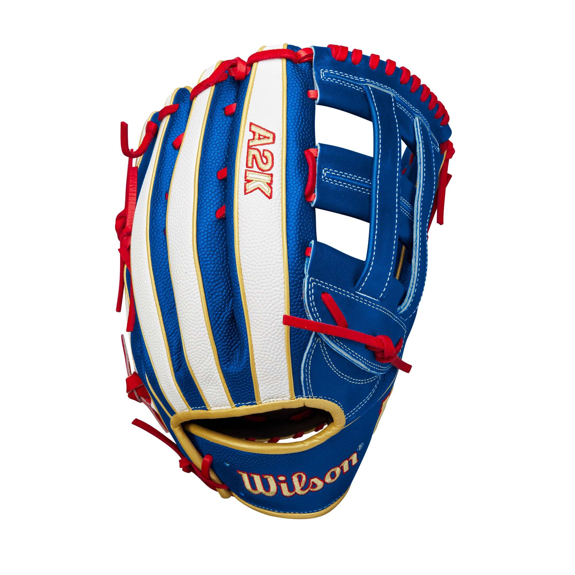 Wilson 2023 A2K Mookie Betts Game Model LHT 12.5 glove with blue and white SuperSkin