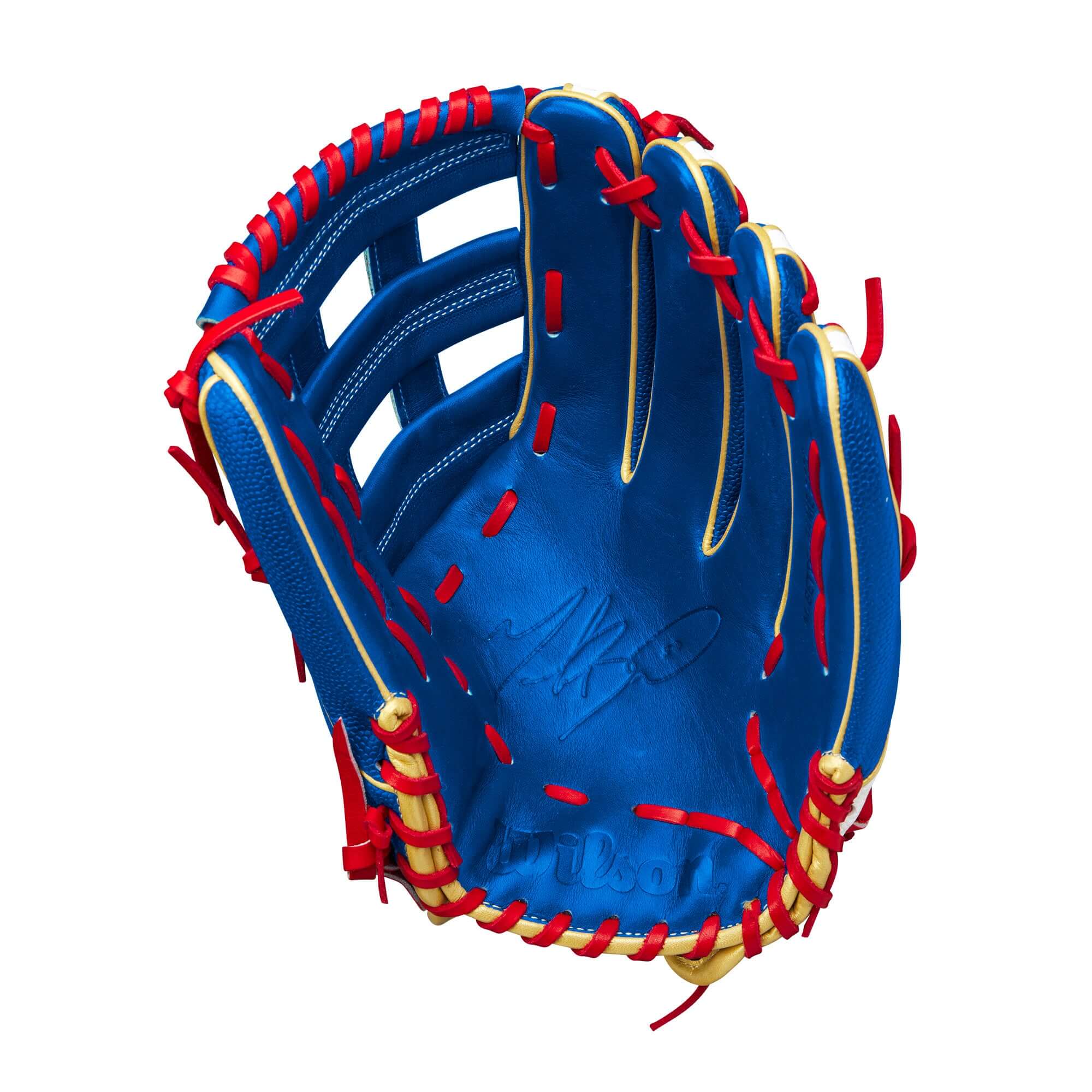 Wilson 2023 A2K Mookie Betts Game Model LHT 12.5 glove with blue and white SuperSkin