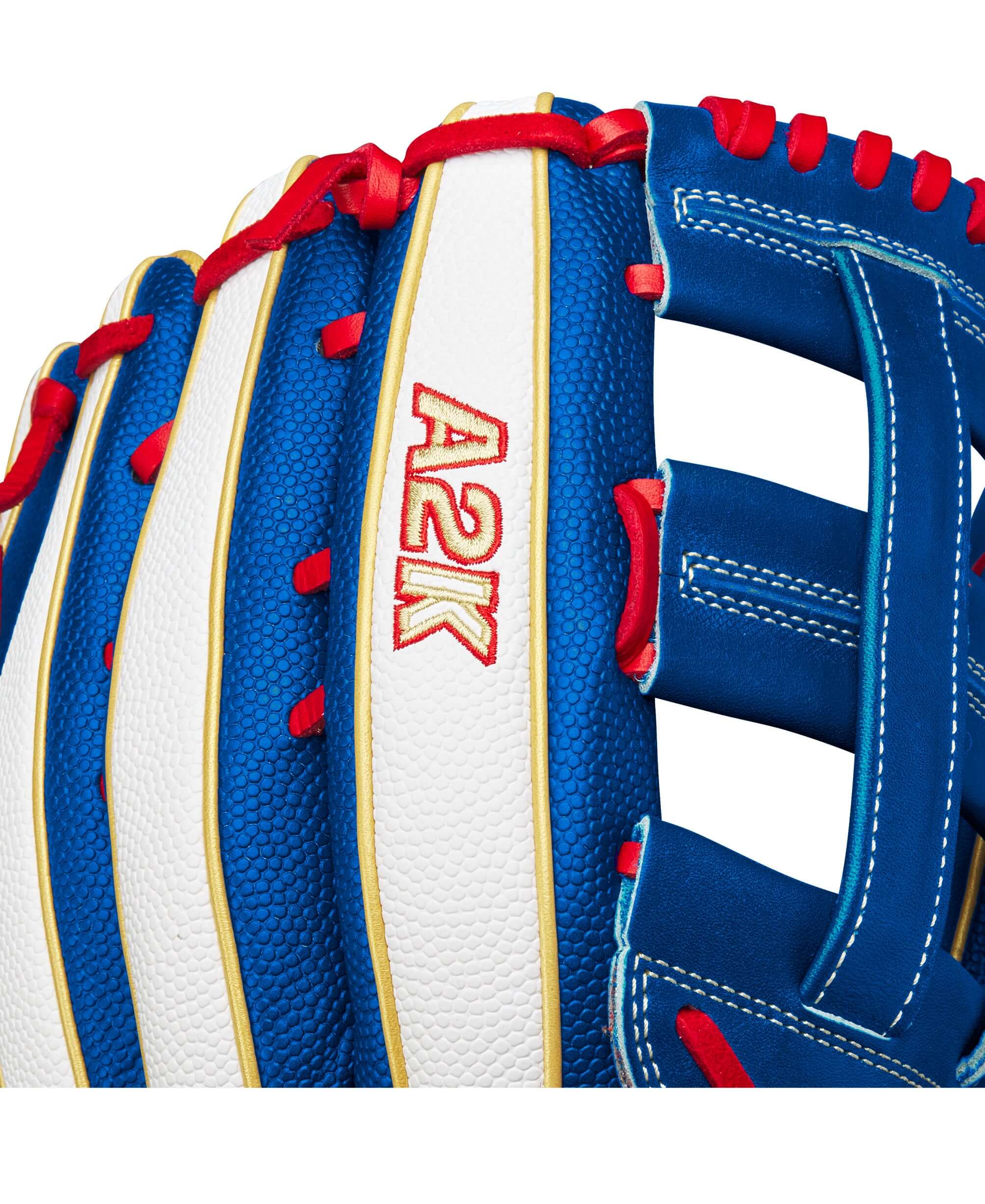 Wilson 2023 A2K Mookie Betts Game Model LHT 12.5 glove with blue and white SuperSkin