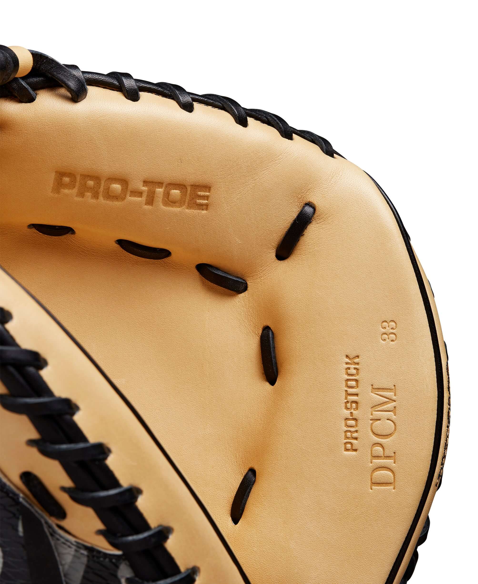 Wilson A2000 GOTM October 2022 CM33 Black Camo/Blonde 33 RHT Catchers Mitt with deep pocket and Half-Moon Web.
