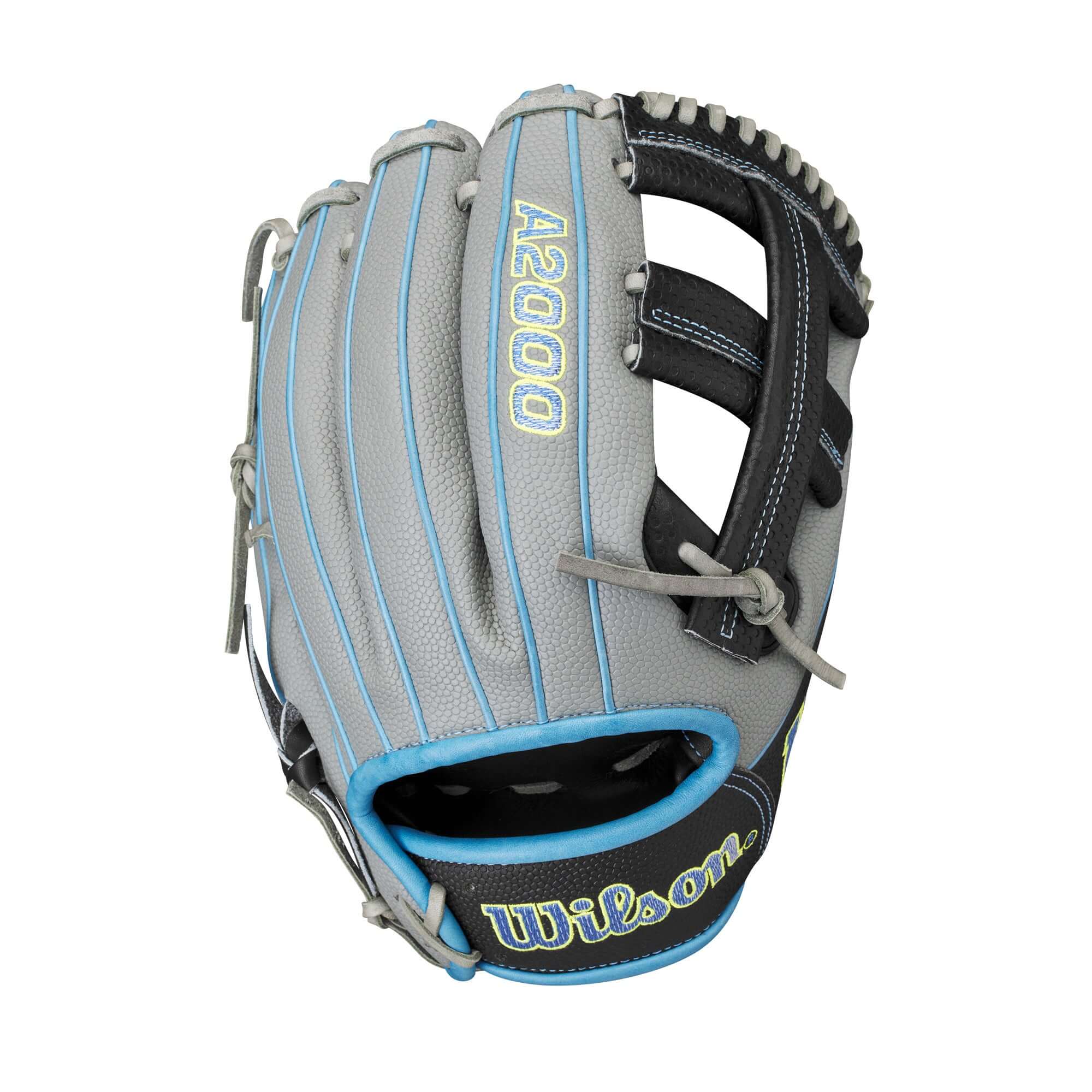 Wilson A2000 SC1786SS T1D 11.5" infield baseball glove featuring a grey and blue design.