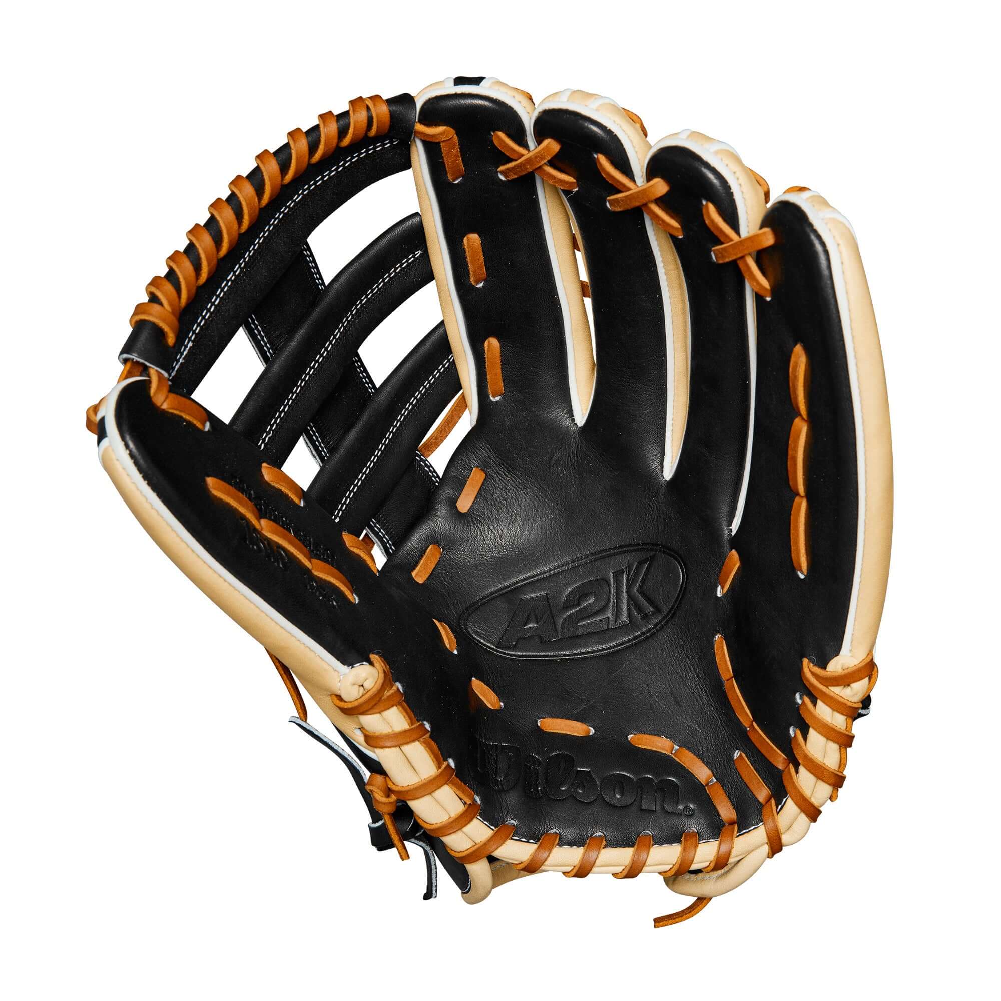 Wilson 2024 A2K 1810 12.75" Outfield Baseball Glove in Black and Blonde with Saddle Lacing, designed for optimal control and performance.