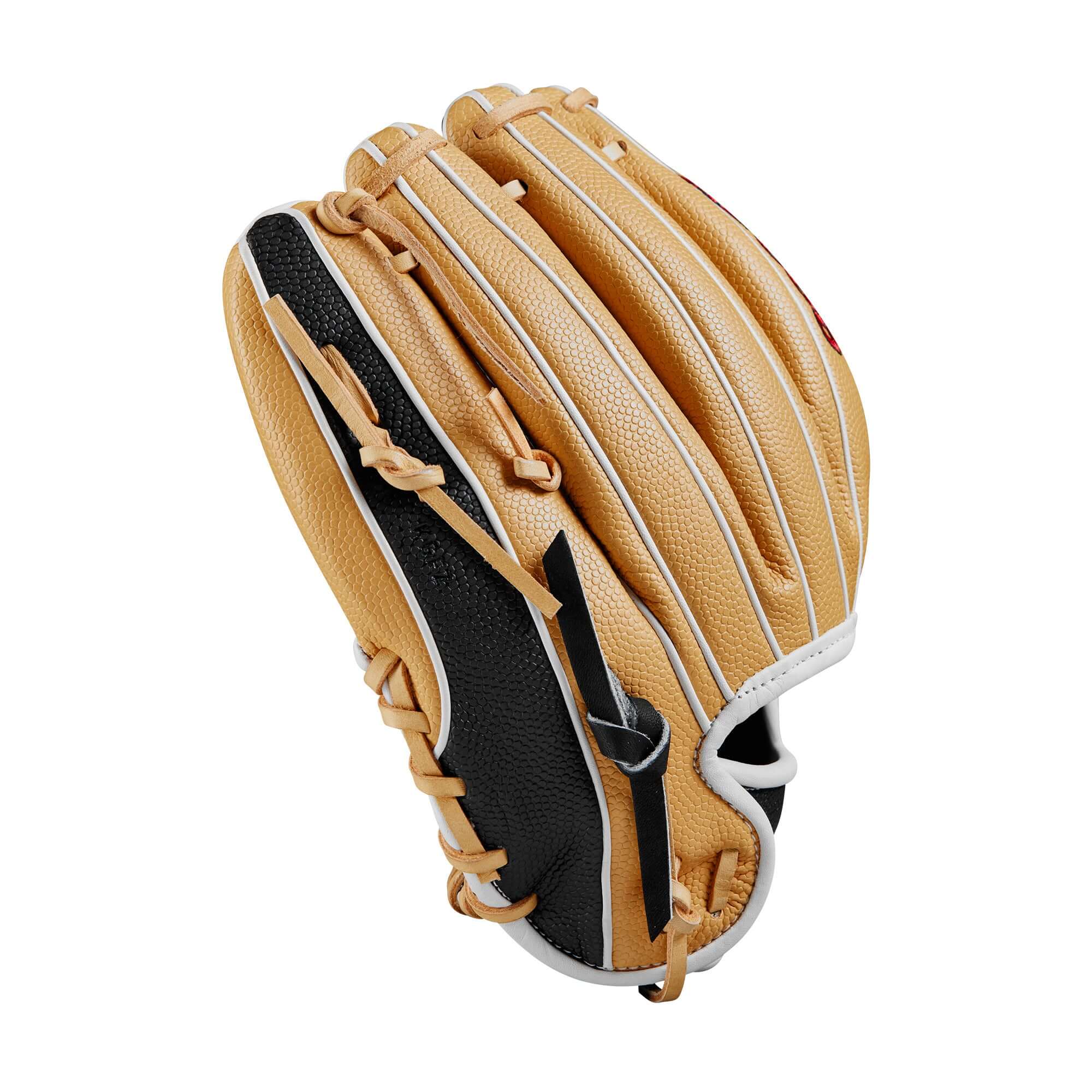 Wilson 2024 A2000 DP15SS Blonde Black White 11.5" Infield Glove, designed for comfort and performance for players with smaller hands.