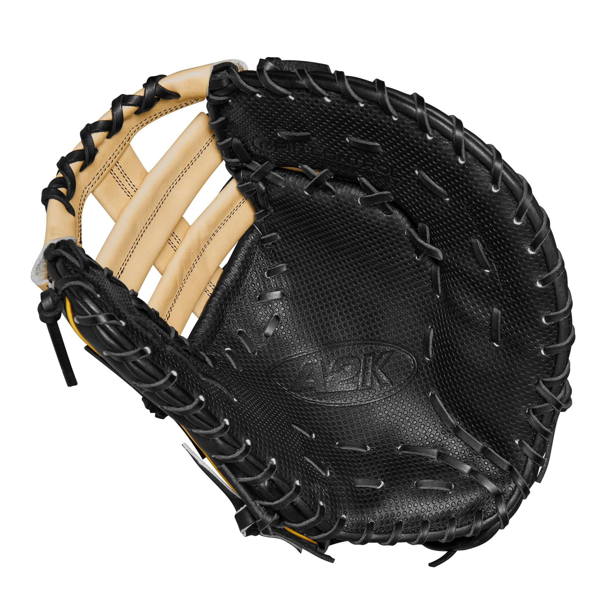 Wilson A2K José Abreu first base mitt in black and tan with Spin Control Technology, 12.5” for superior infield performance.
