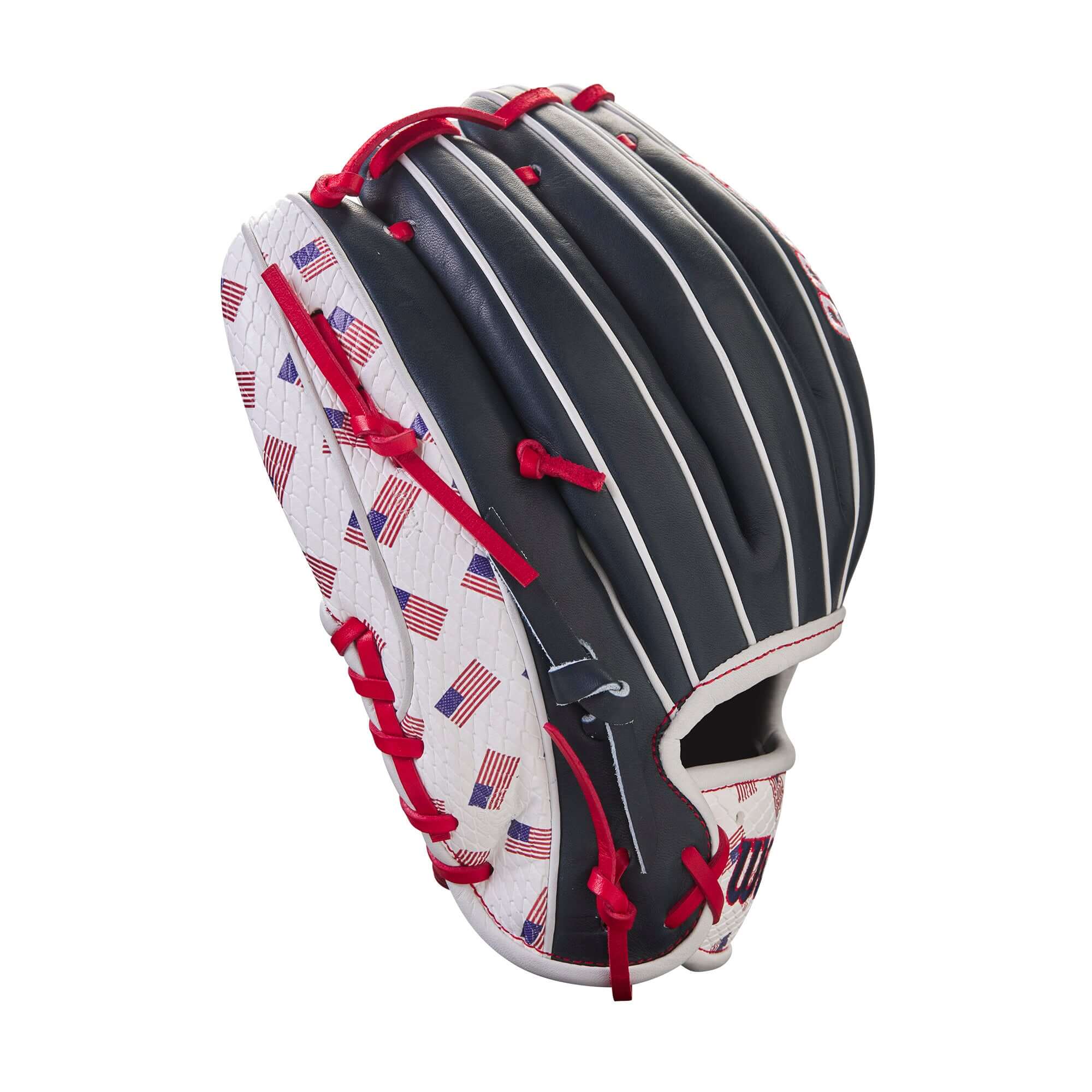 Wilson A2000 July 2023 Glove of the Month infield glove, red, white, and blue design, 11.5 inches, Pro Stock Leather.