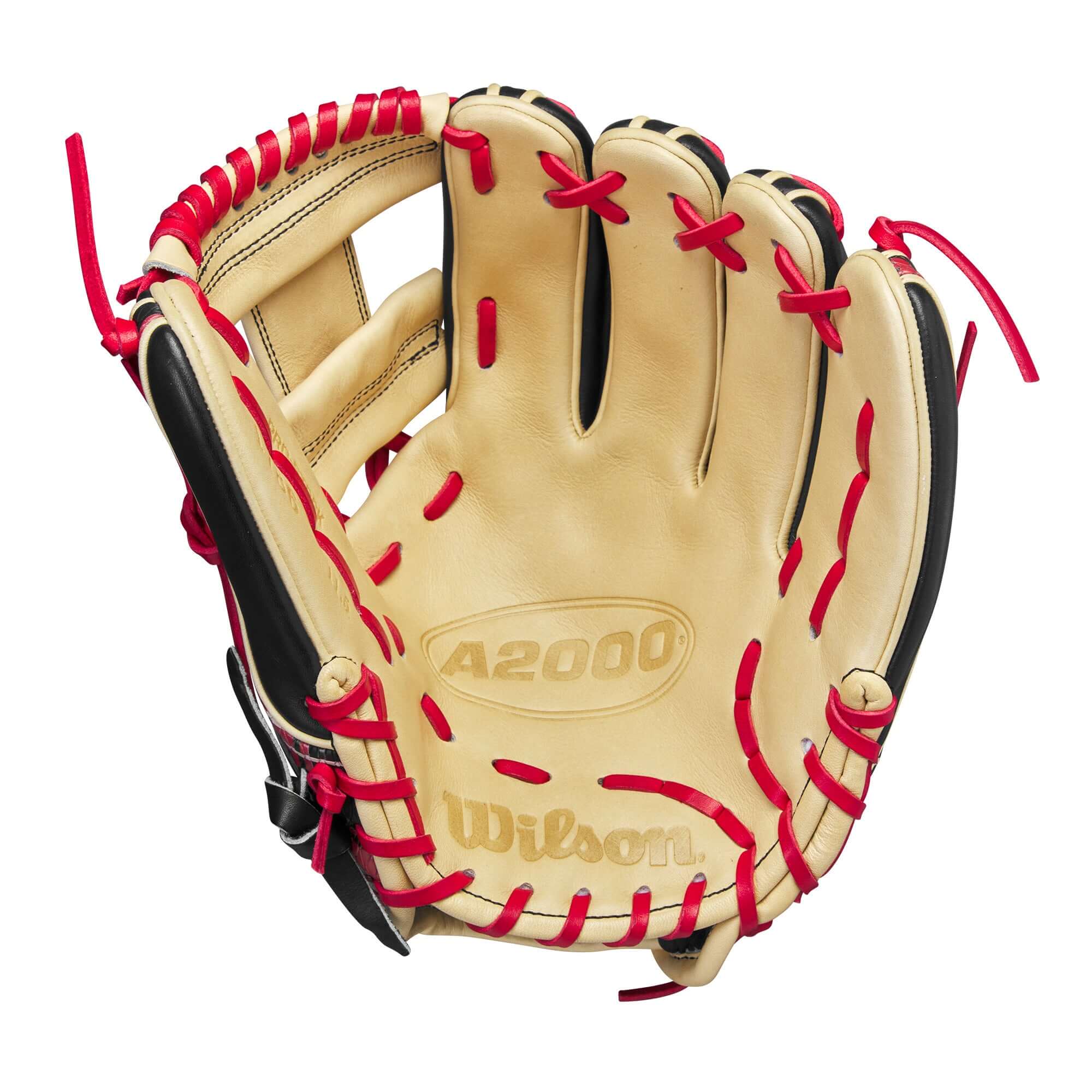Wilson A2000 October 2023 Glove of the Month, 11.5" plaid glove with Black & Blonde Pro Stock leather and red lacing.