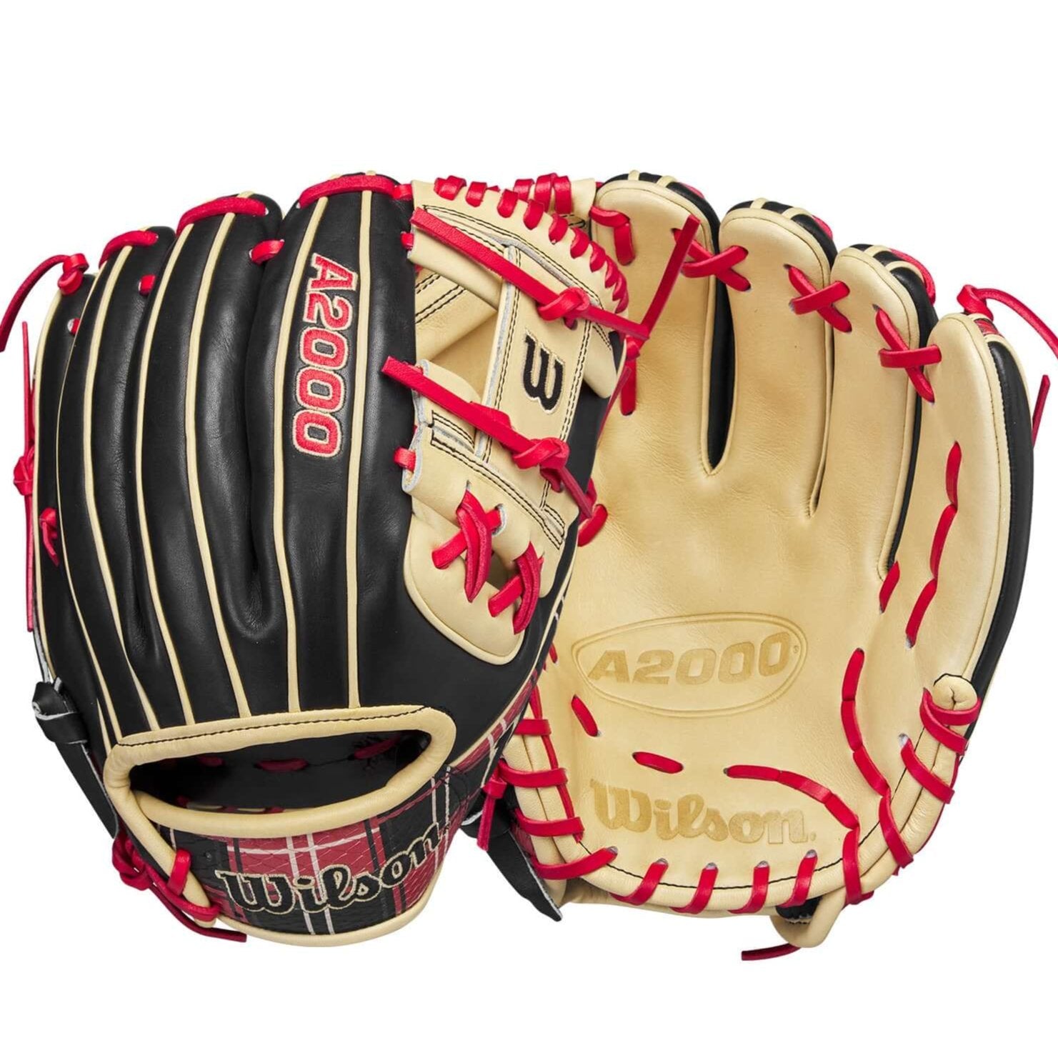 Wilson A2000 October 2023 Glove of the Month, plaid design, 11.5", Black & Blonde Pro Stock leather, shallow pocket, limited edition.