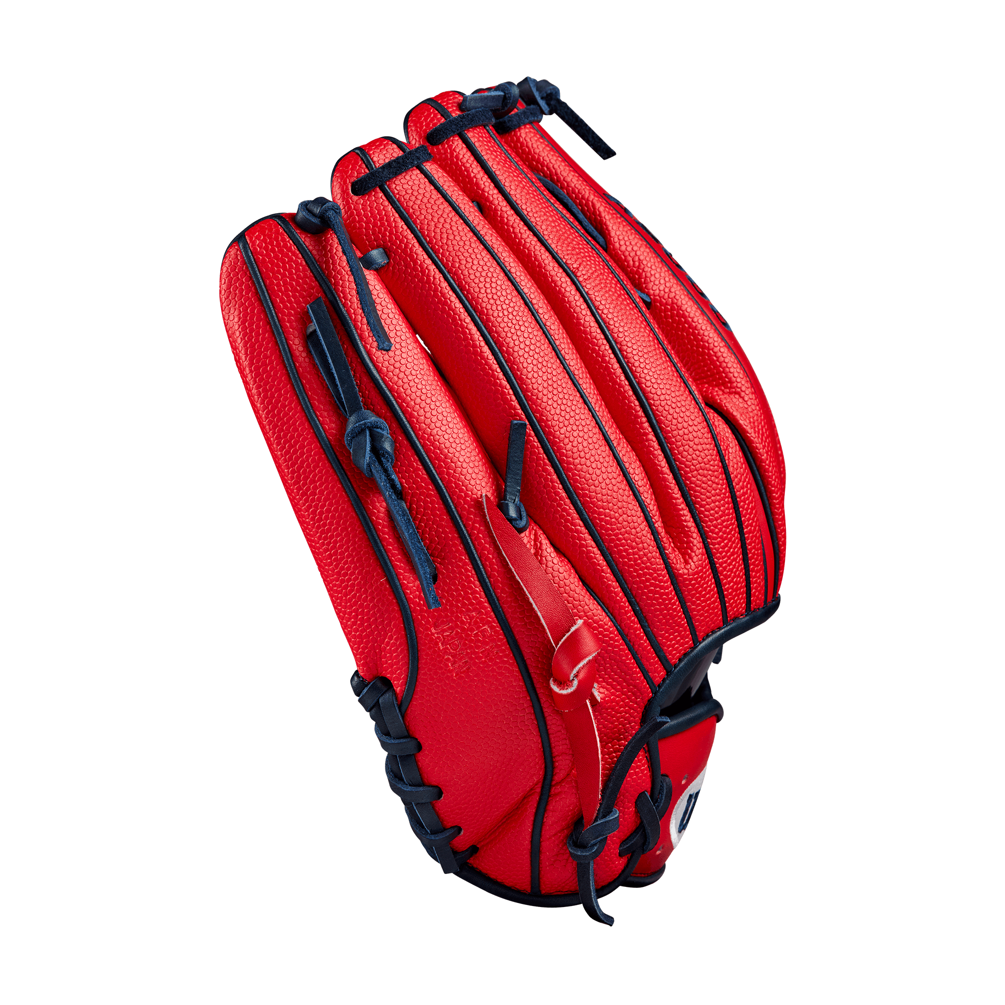 Wilson A2000 Masataka Yoshida 12.5" baseball glove in vibrant red with blue accents, designed for outfield performance.