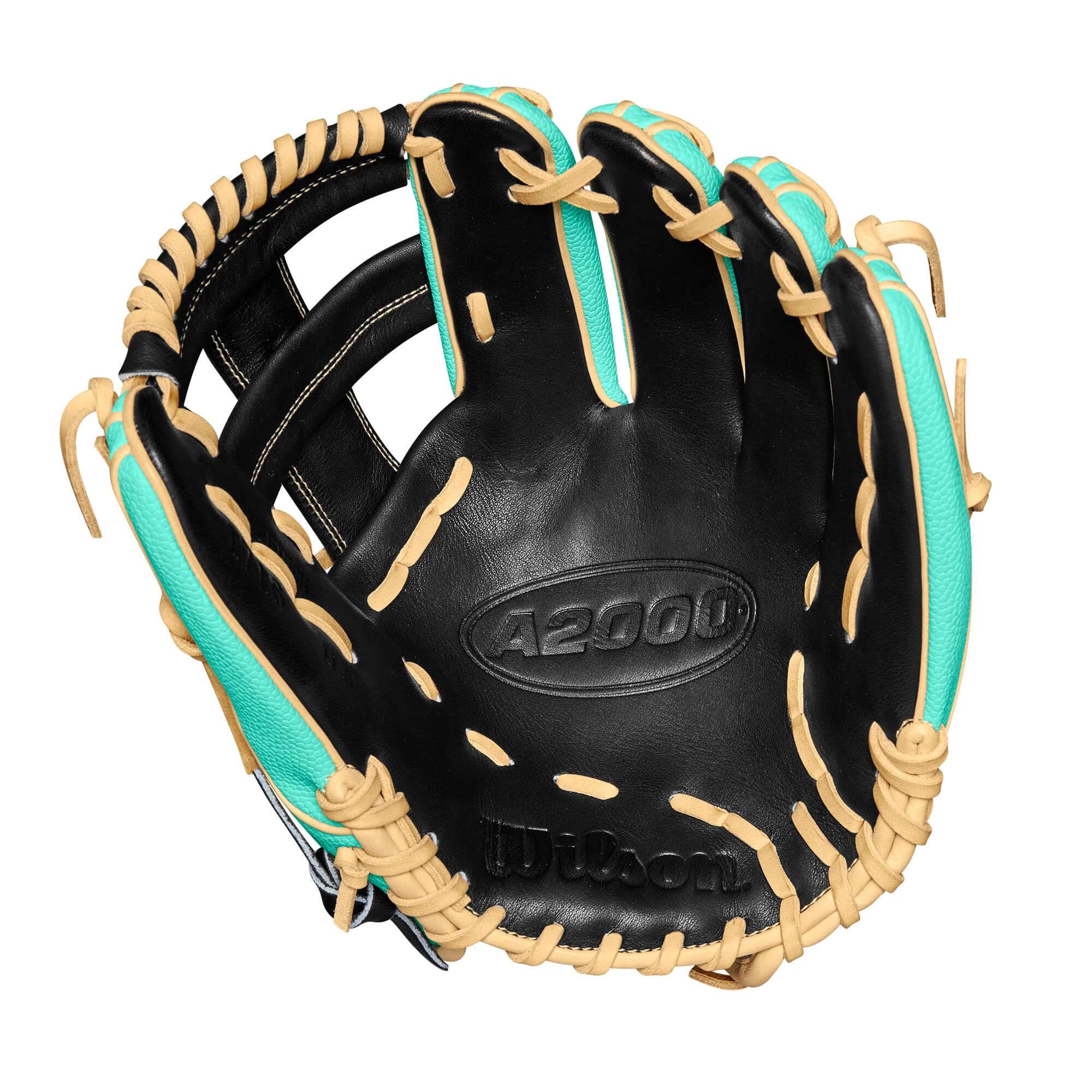 Wilson A2000 1716SS glove featuring Seafoam and Black leather, 11.5" size for optimal infield performance.