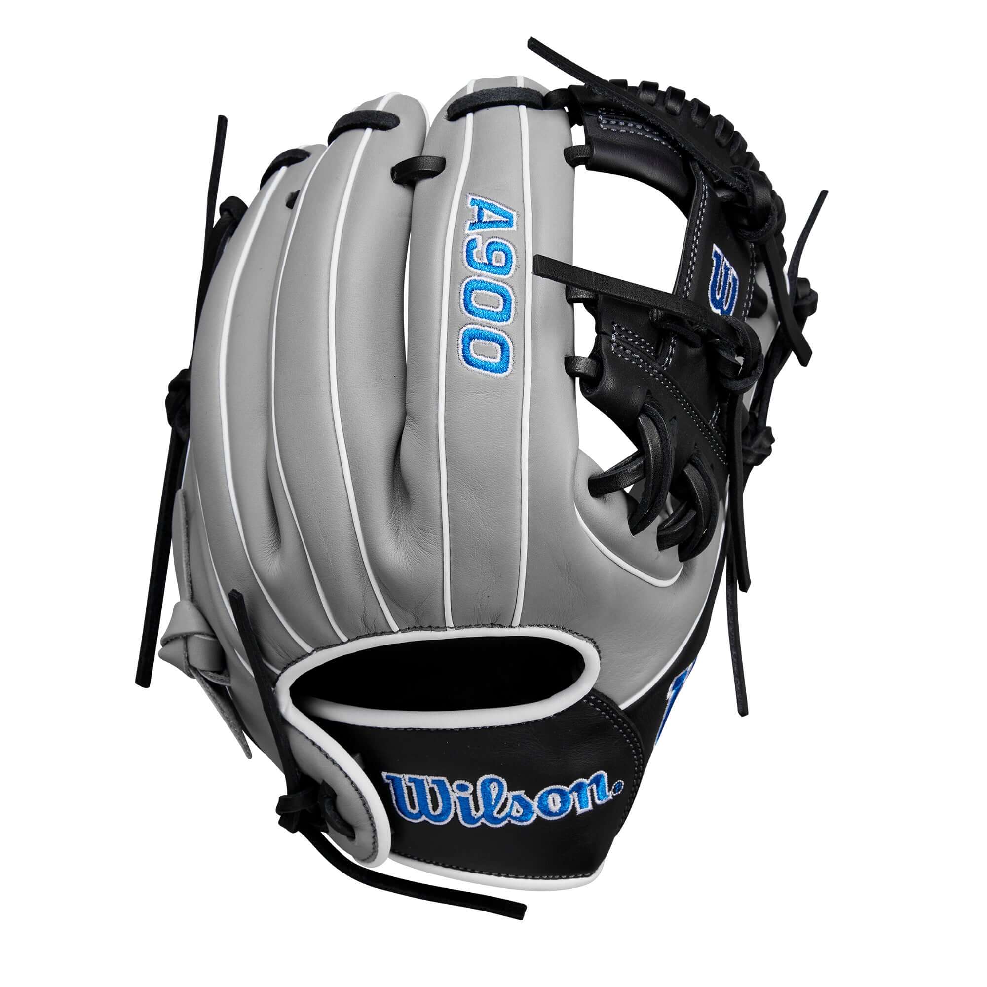 Wilson A900® PF1125 infield baseball glove in grey and black, designed for youth players 8-12 years old.