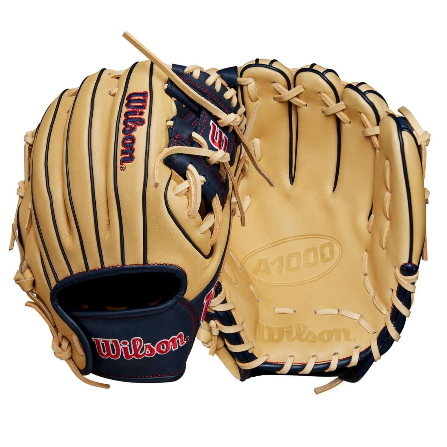 BTL Wilson A1000 PF11 blonde and navy glove for young infielders with H-Web design and minimal break-in.