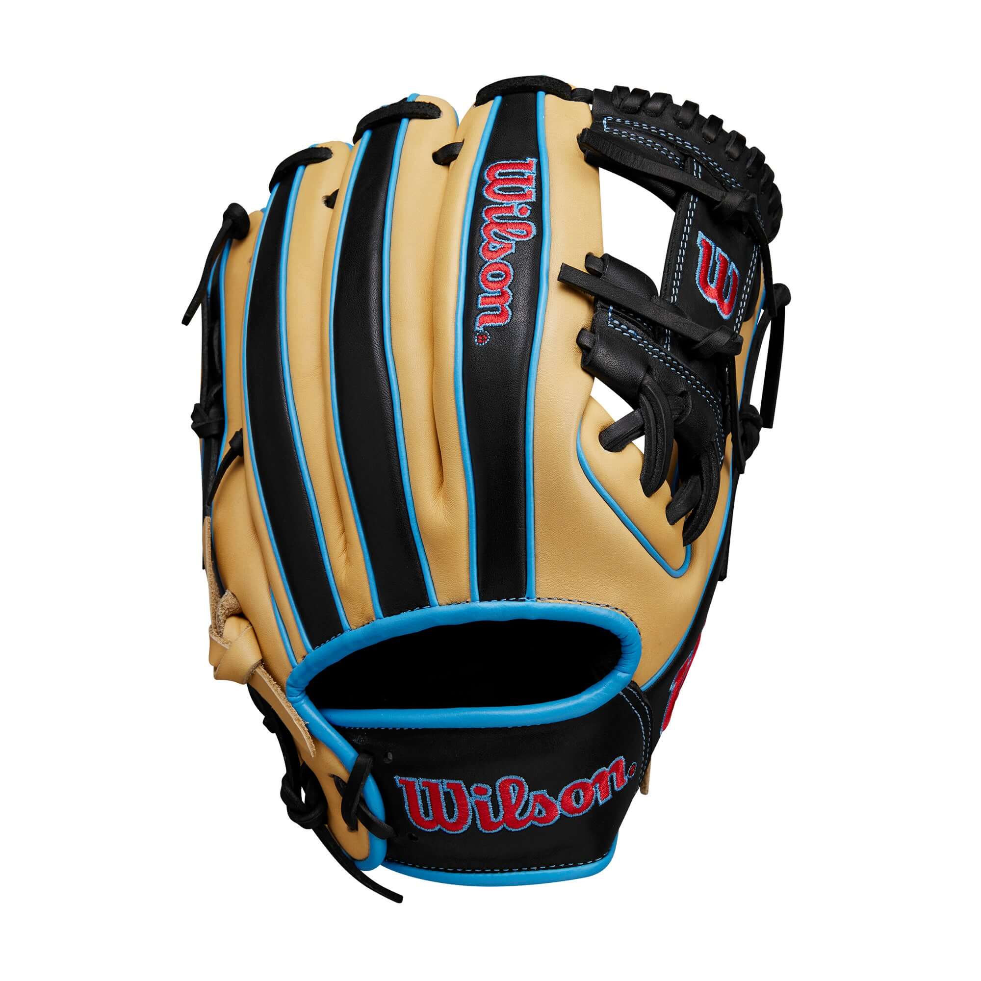 Wilson A1000® 1786 11.5” infield baseball glove in blonde, black, and cool blue, designed for professional performance.