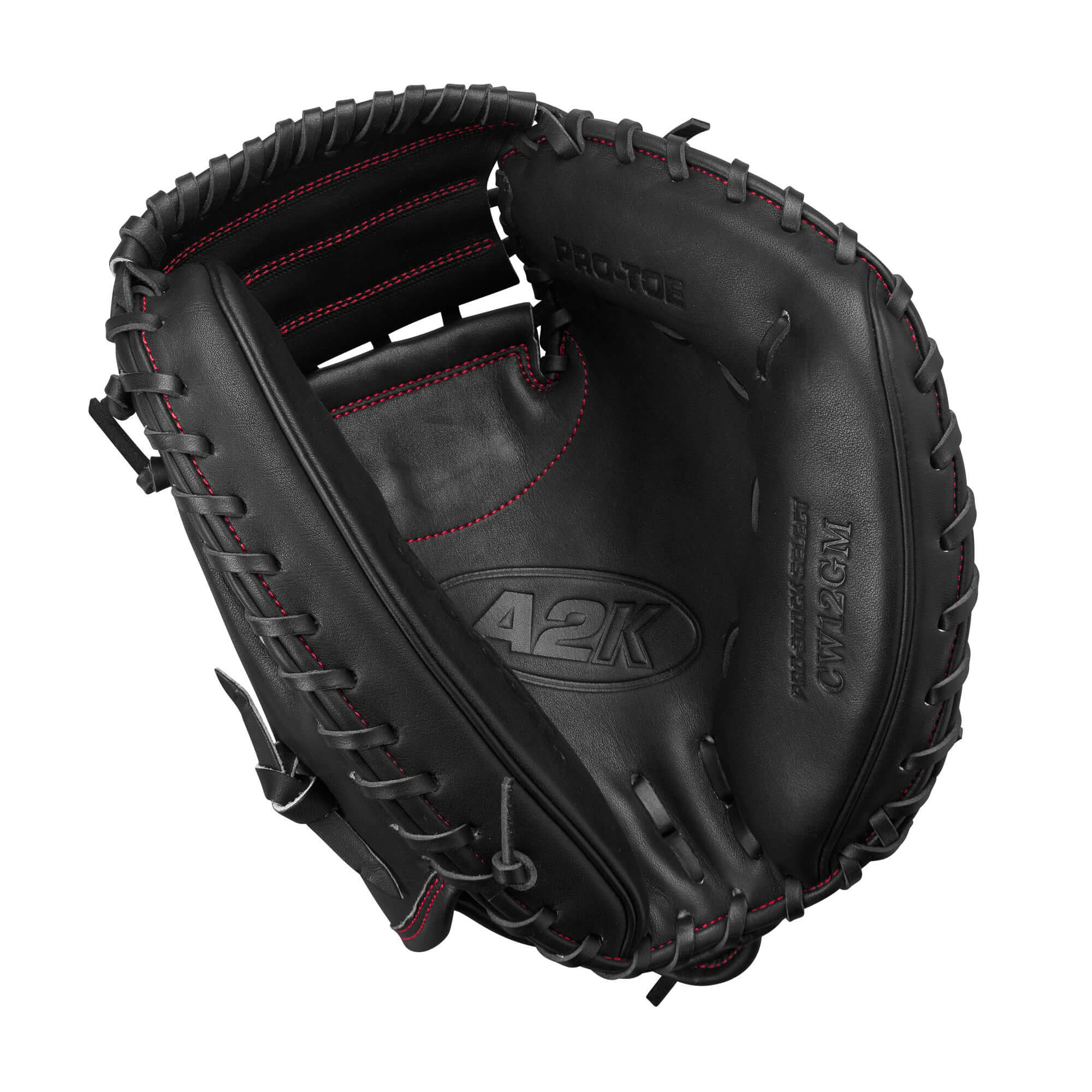 Wilson A2K CW12 33.5" catcher's mitt in black, designed for superior control and pitch framing.