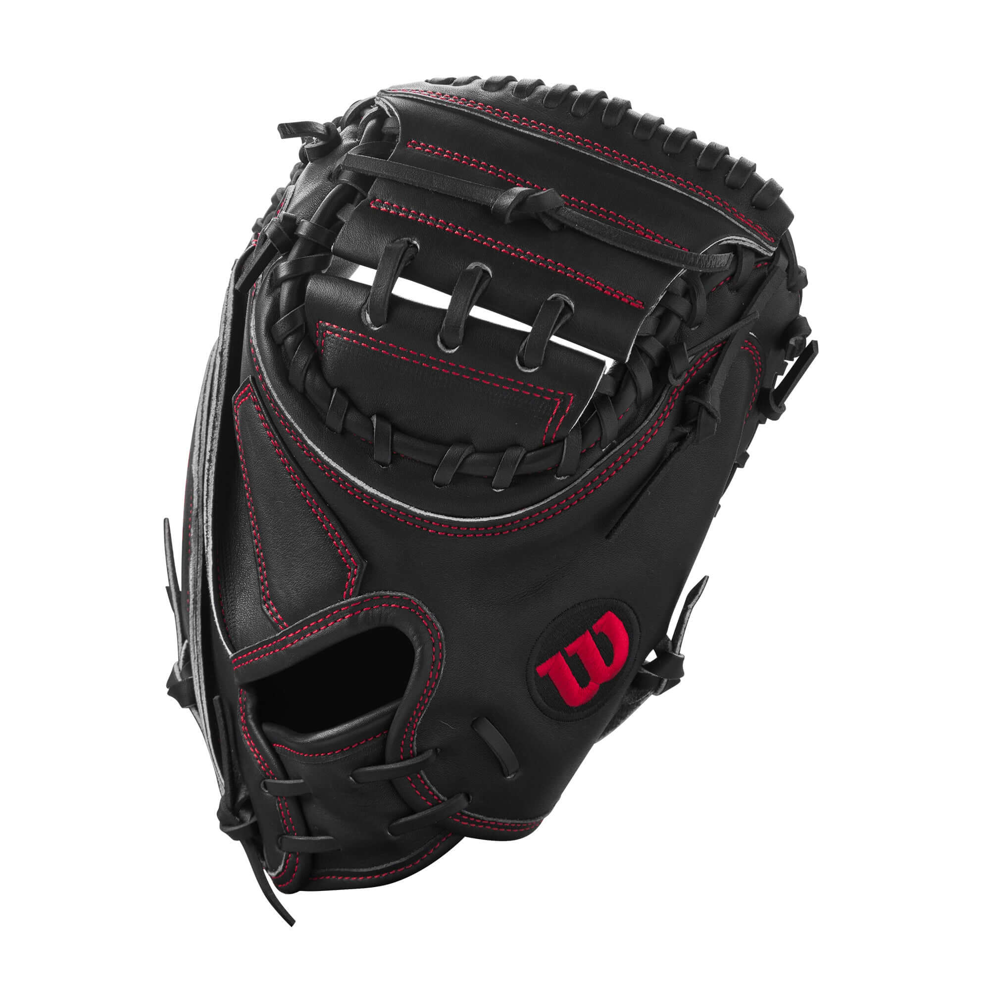 Wilson A2K CW12 33.5" catcher’s mitt in black, designed for optimal control and pitch framing.