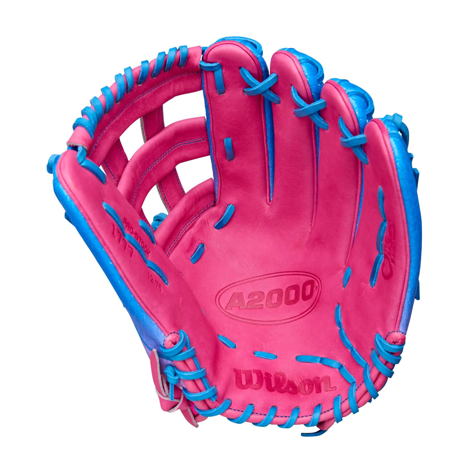 Wilson 2025 Love the Moment A2000 1777SS outfield baseball glove in Flamingo Pink, 12.75” LHT design.