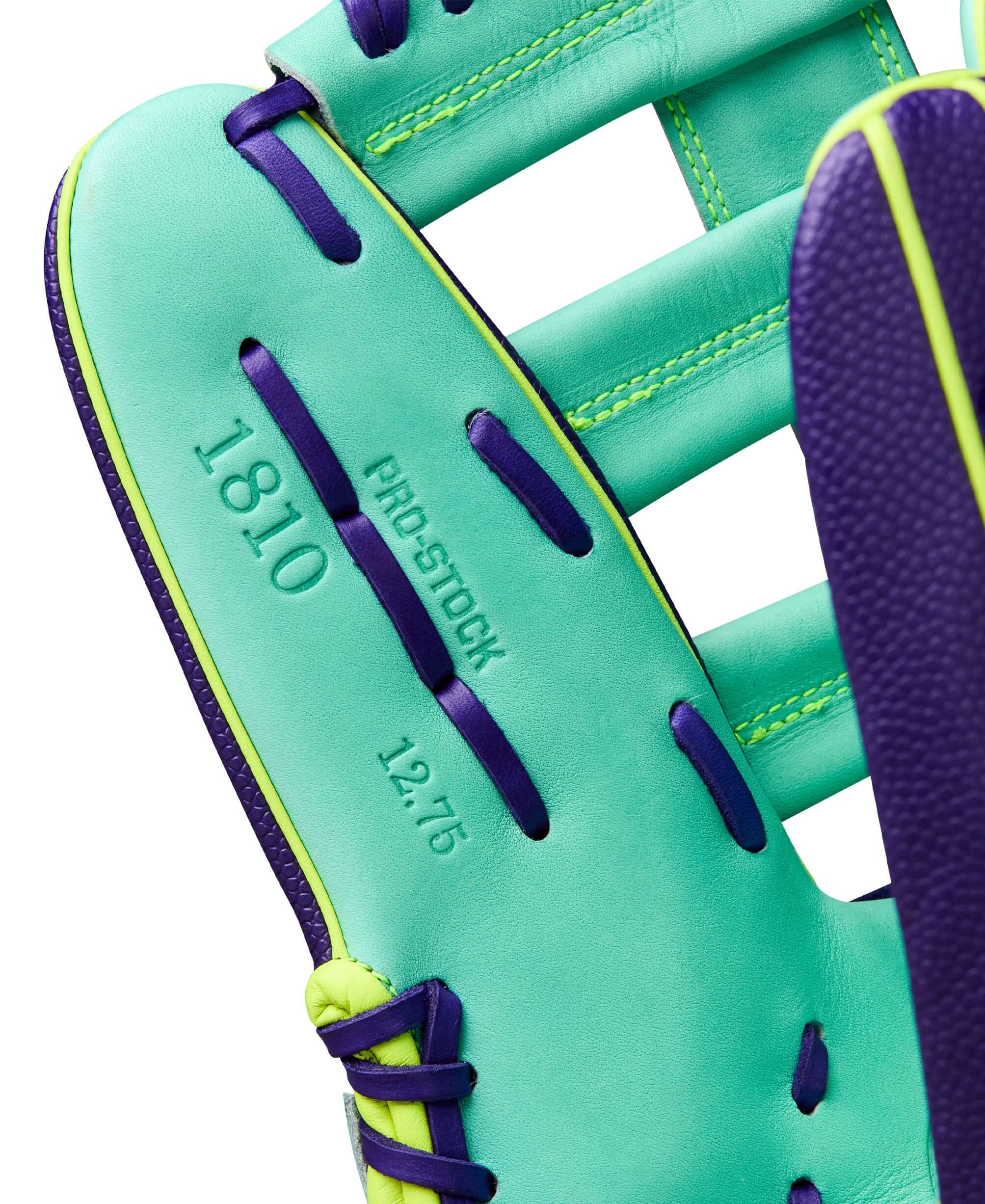 Wilson 2025 A2000 1810SS 12.75” Outfield Glove thumb front detail with stitching and laces.