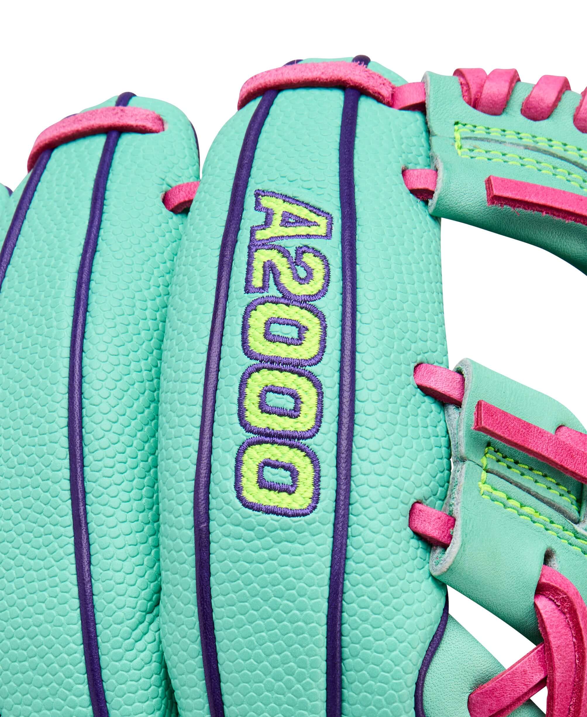 Wilson 2025 A2000 DP15SS 11.5” Infield Glove close-up A2000 logo in Optic Yellow outline.