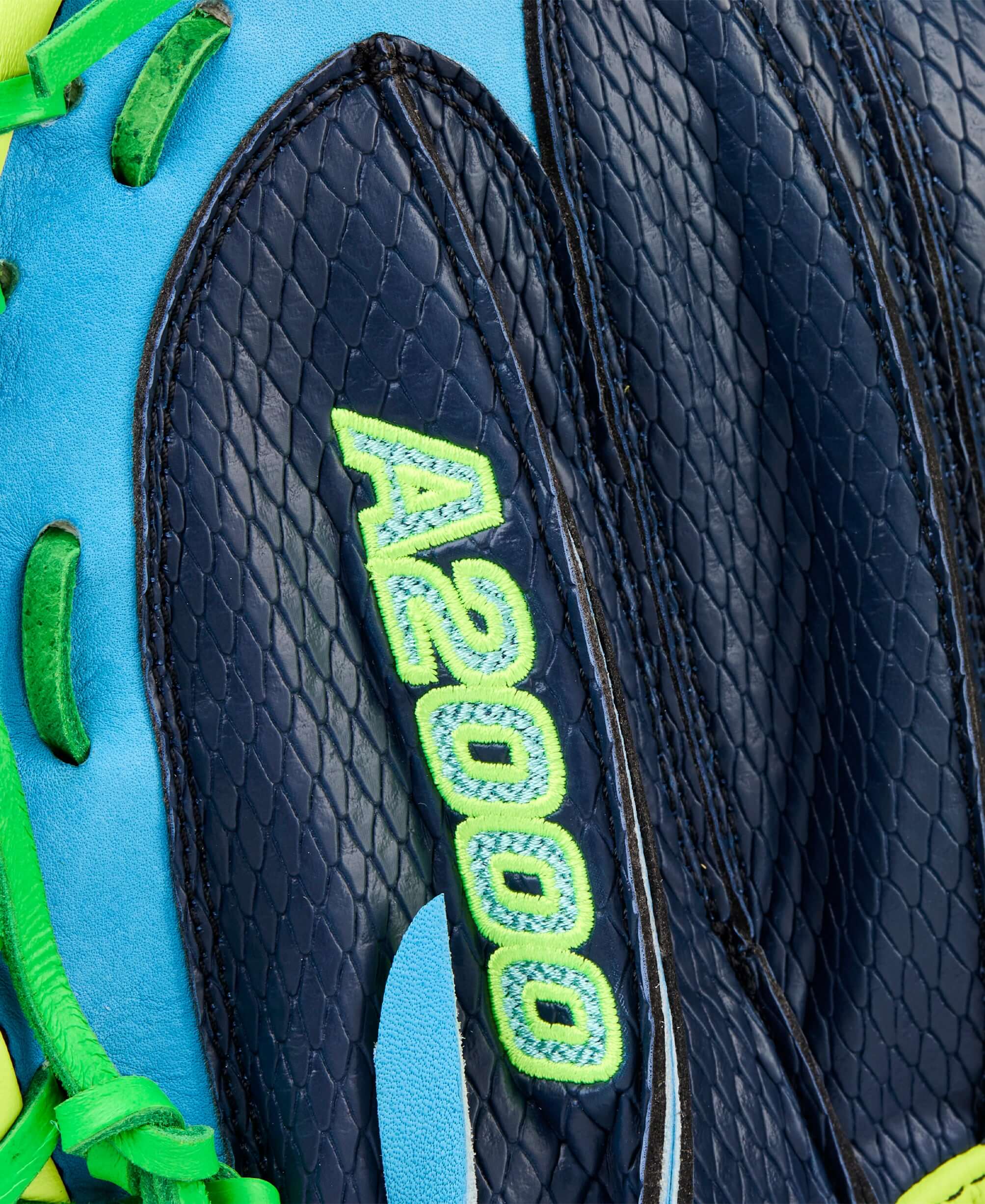 Wilson 2025 A2000 PF33SS 33” Catcher’s Mitt close-up A2000 logo with bold outlined styling.