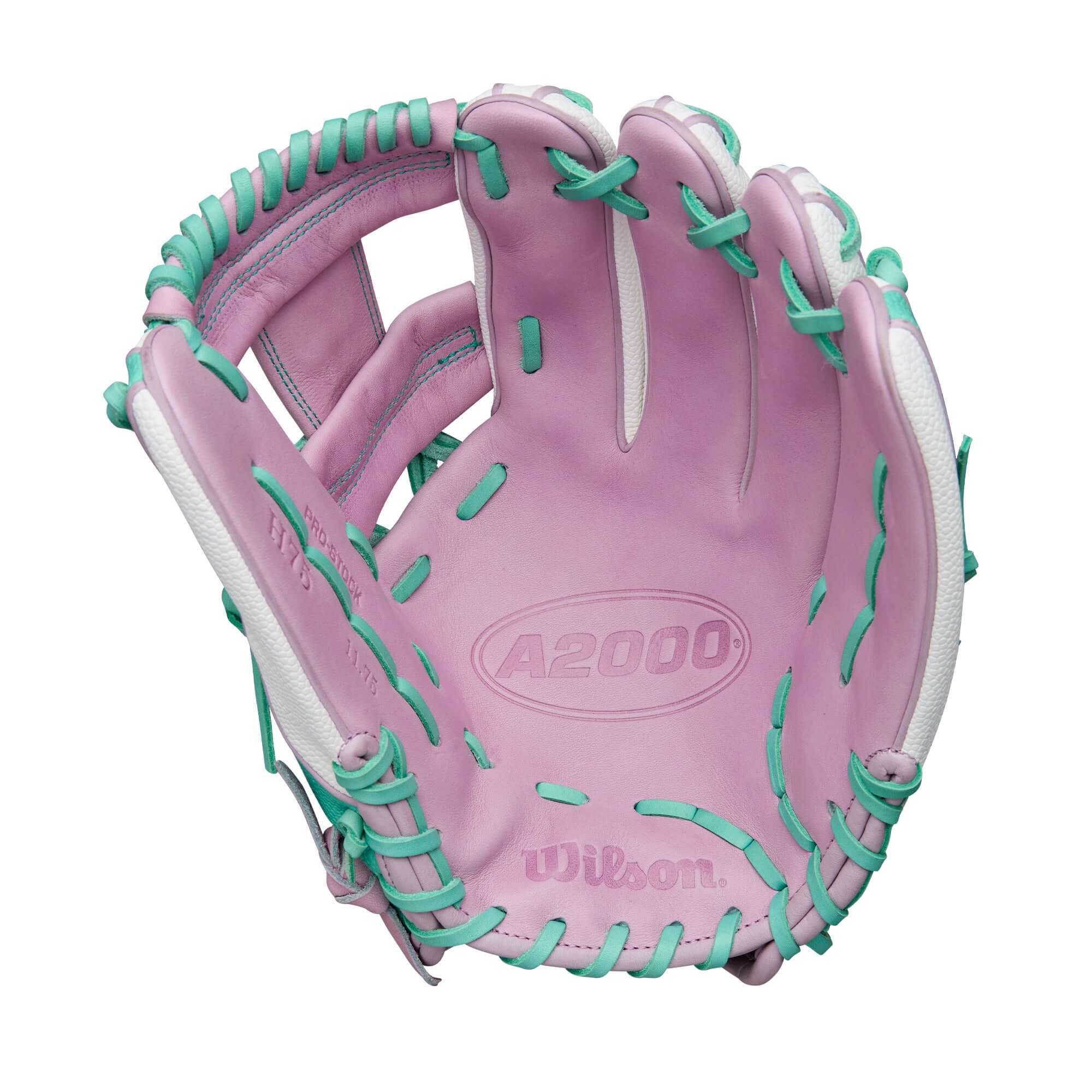 Wilson 2025 A2000 FP1175SS 11.75” Fastpitch Glove palm view with Lavender Pro Stock leather.