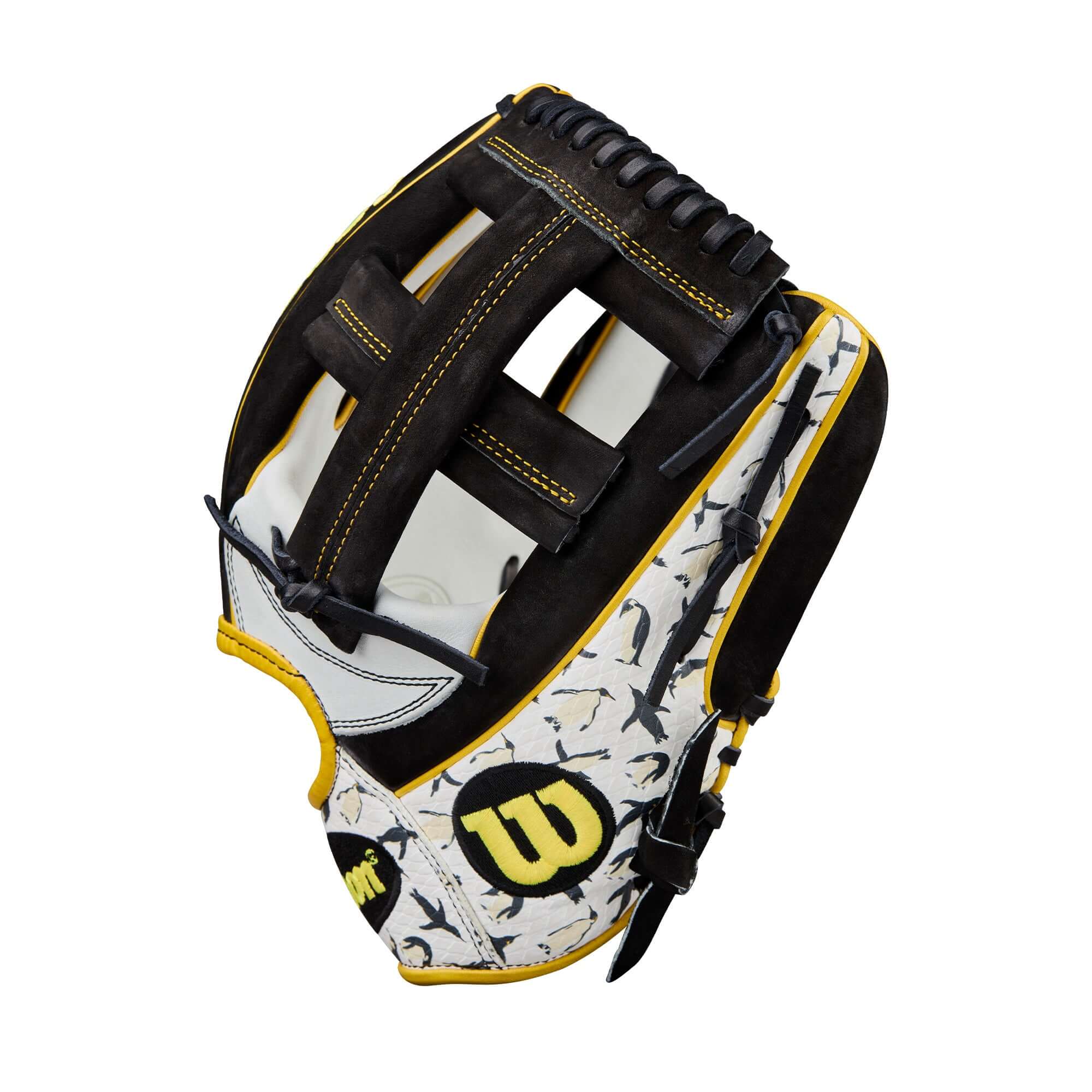 Thumb section of Wilson 2025 Penguin A2000 EL3 11.75” Infield Baseball Glove with penguin print detailing.