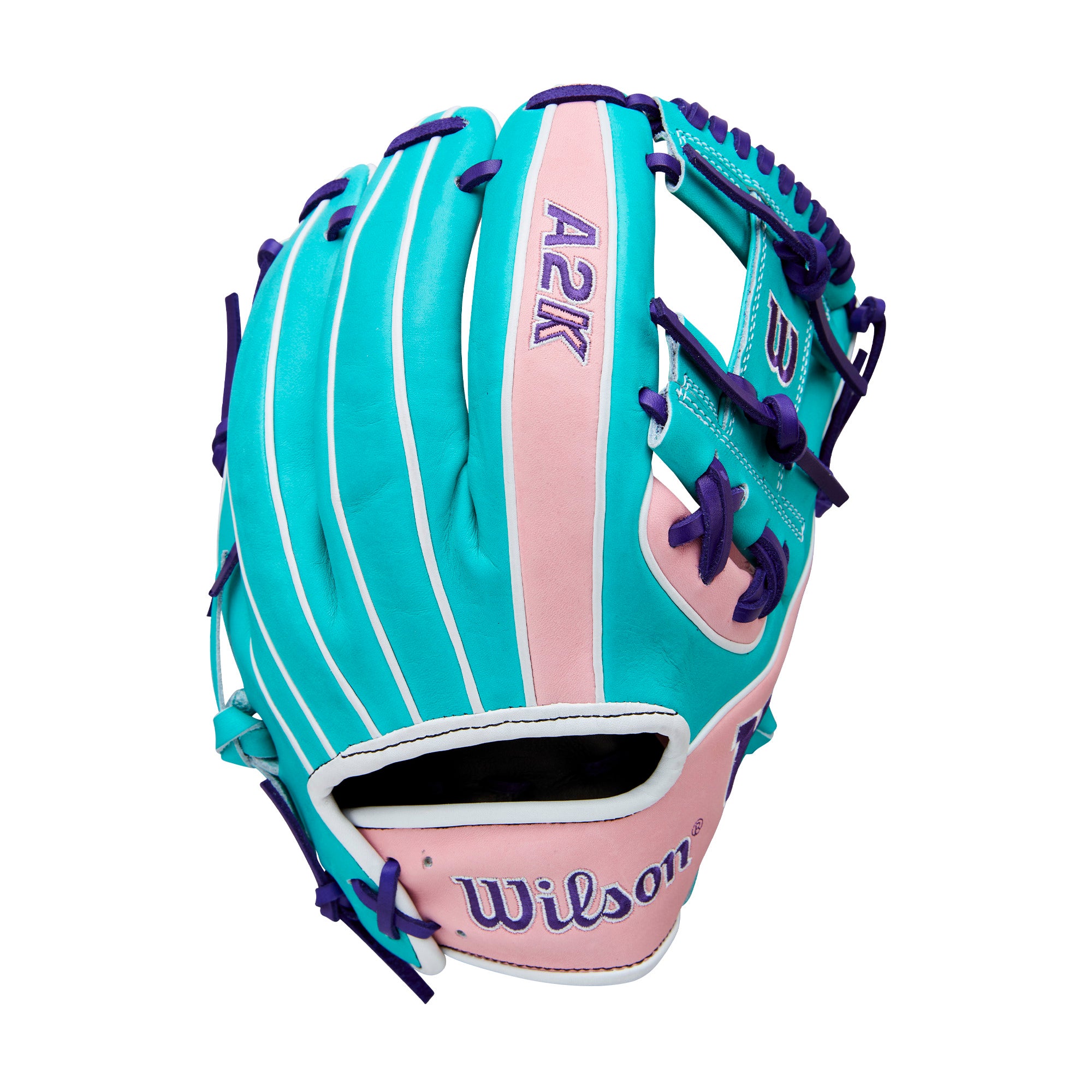 Back view of Wilson 2025 Winter A2K 1786 11.5" Infield Baseball Glove highlighting H-Web construction and bold Wilson logo.