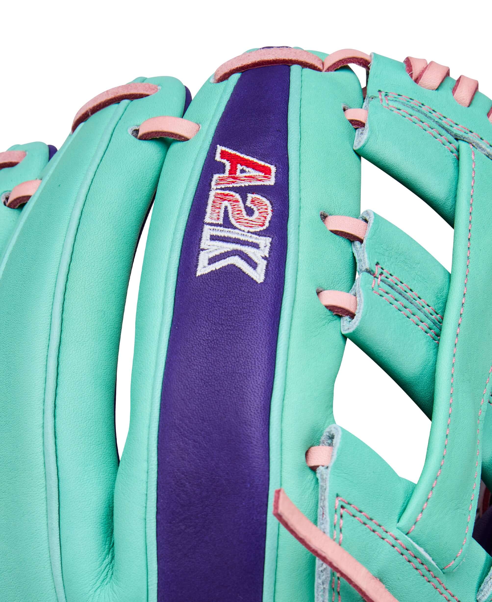 Wilson Winter 2025 A2K DW5 12” Infield Baseball Glove A2K logo on finger area with Seafoam accents.