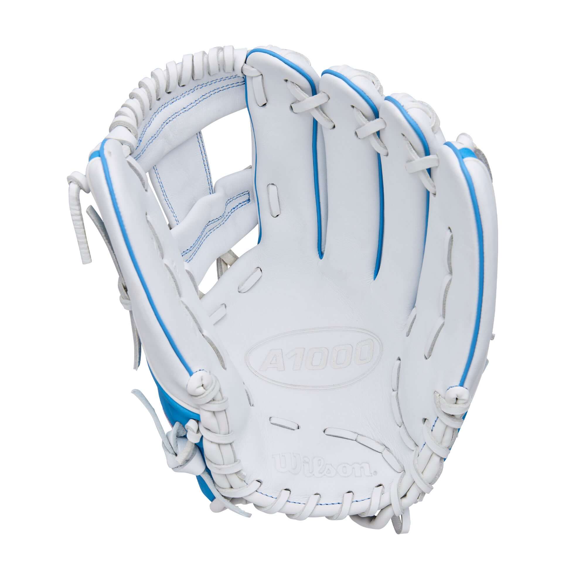 Palm view of Wilson 2026 A1000 H12 12” Infield Fastpitch Glove showing shallow pocket.