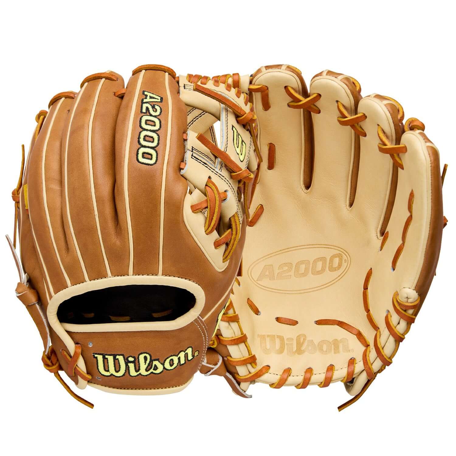 Wilson 2026 A2000 Classic 1786 11.5" Infield Baseball Glove Saddle/Blonde front and back showing H-Web and premium leather design.