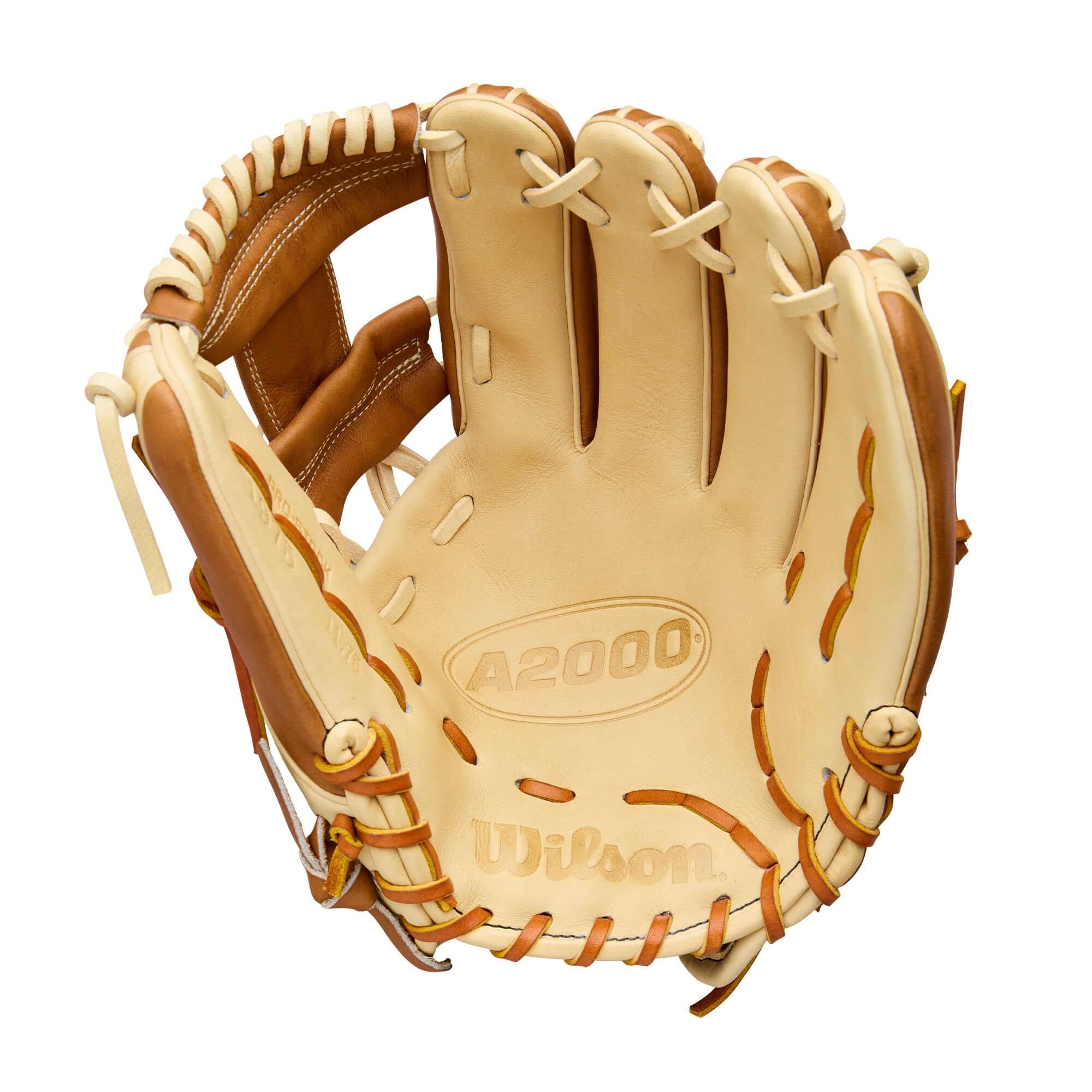Palm view of Wilson 2026 A2000 Classic 1975 11.75" Infield Baseball Glove featuring ProLux™ Leather liner and deep pocket.