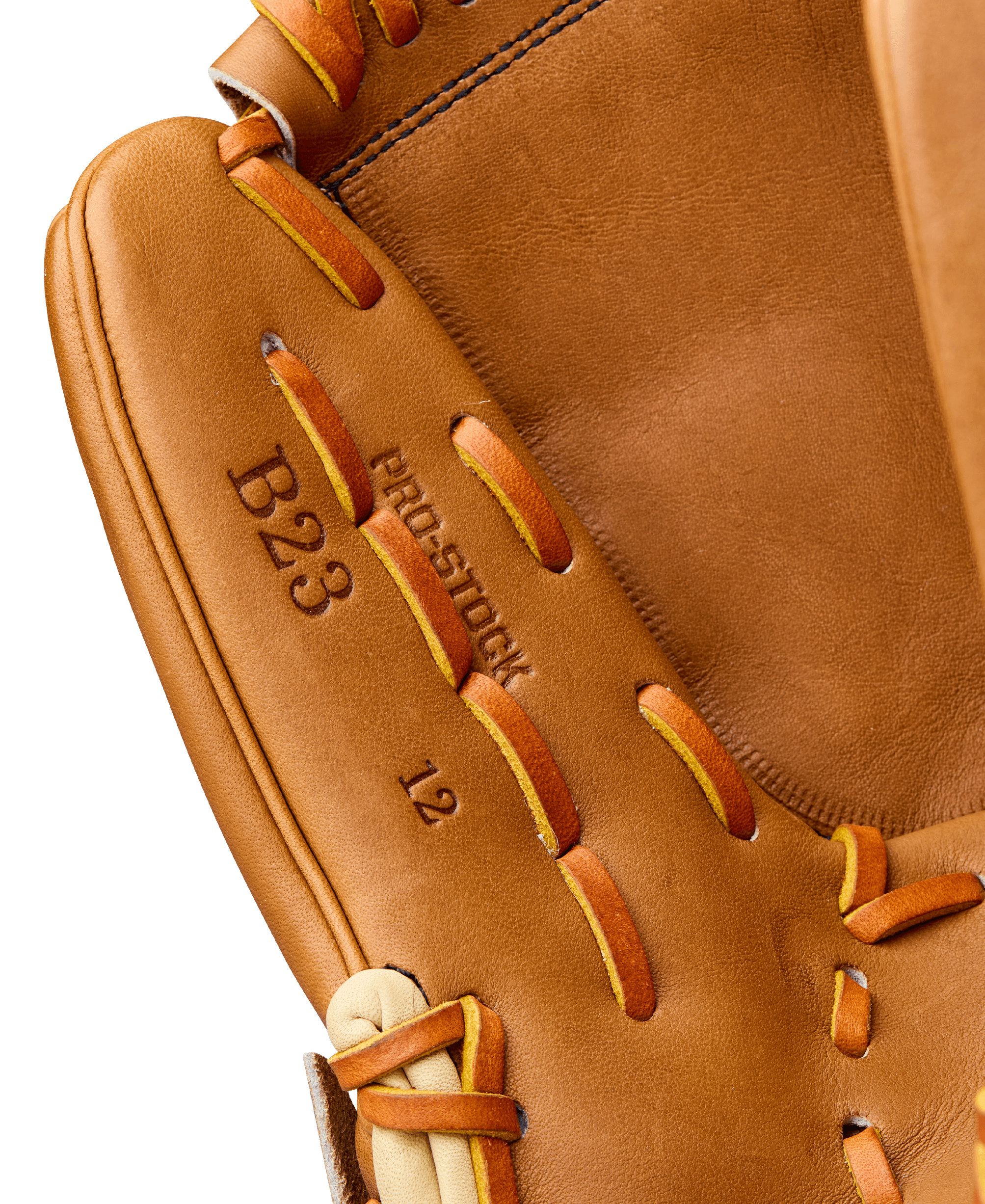 Close-up of Wilson A2000 Classic B23 Pitcher's Glove Saddle Tan/Blonde 12" LHT with visible B23 and Pro Stock stamping.