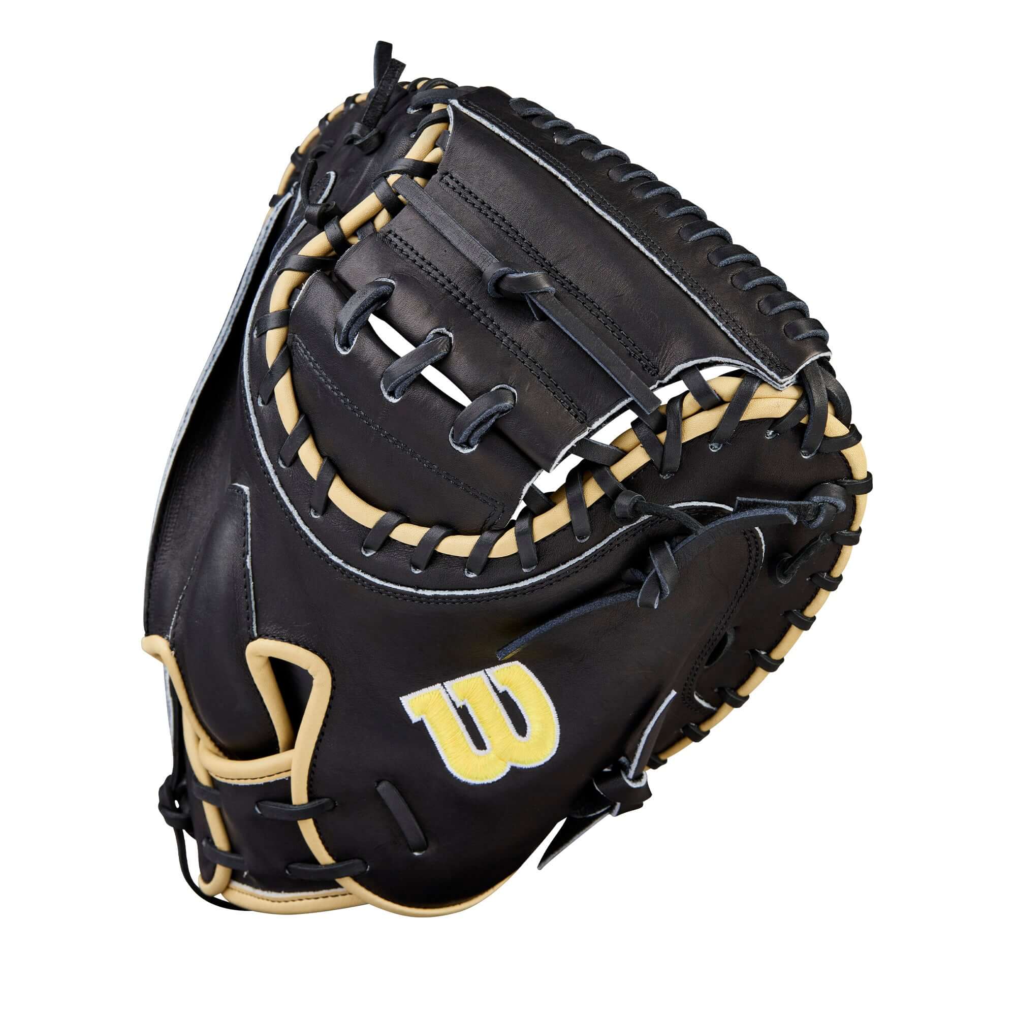 Thumb area of 2026 A2000 Classics Series 1734 34” Catcher’s Mitt showing reinforced thumb pad and leather texture.
