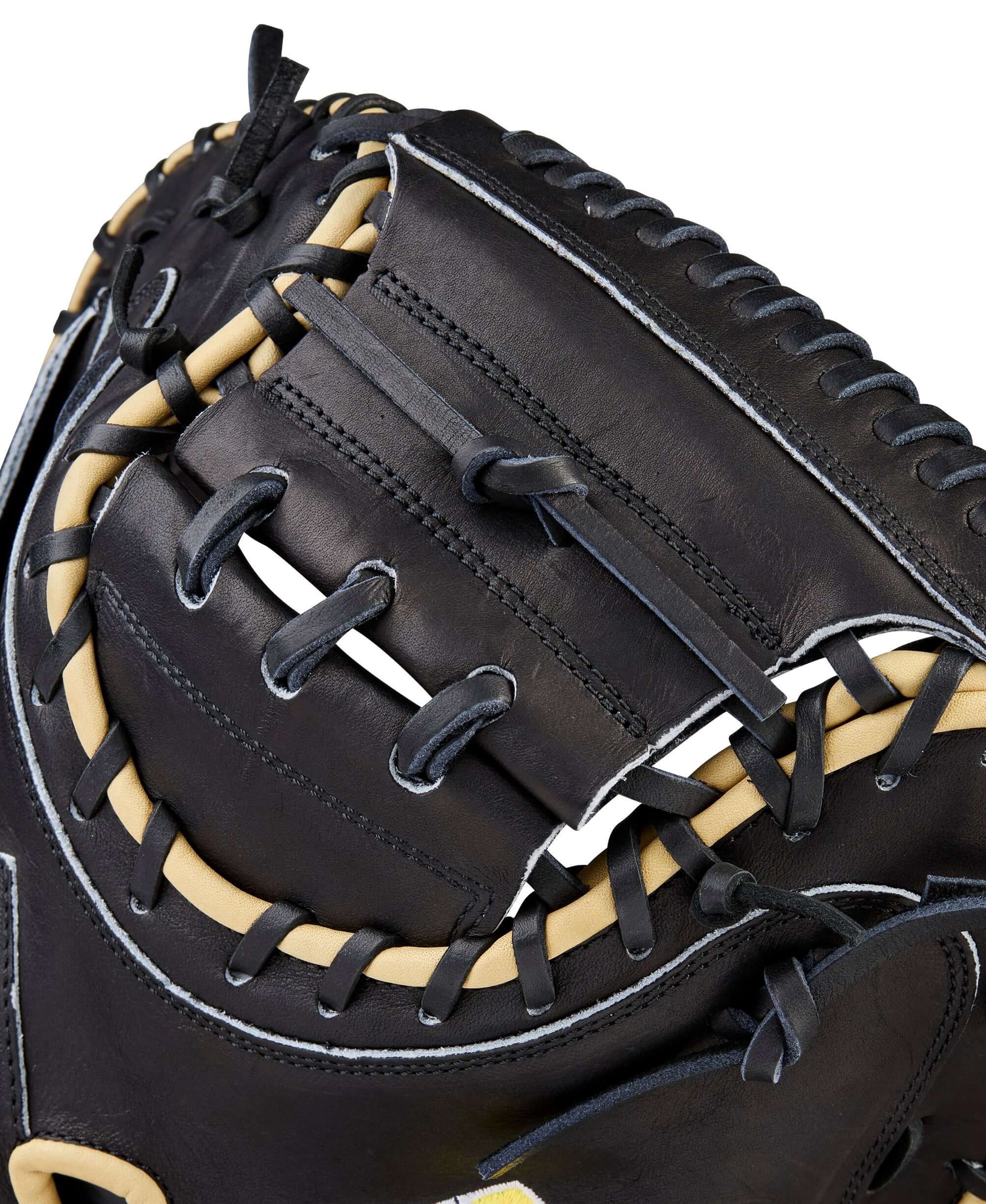 Web design detail of 2026 A2000 Classics Series 1734 34” Catcher’s Mitt for secure catching performance.