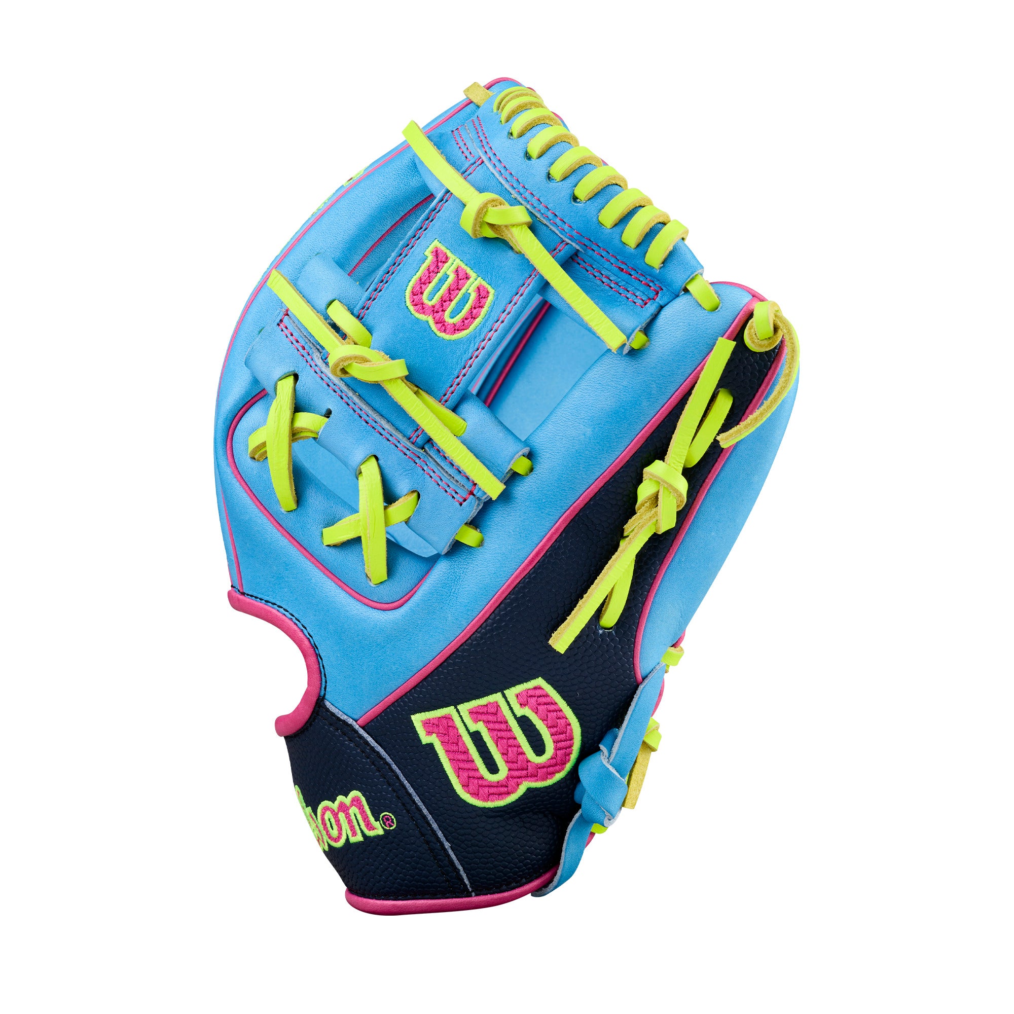 Wilson Spring 2026 A2000 1786 11.5” Infield Baseball Glove in bright blue and neon colors, perfect for elite infielders.