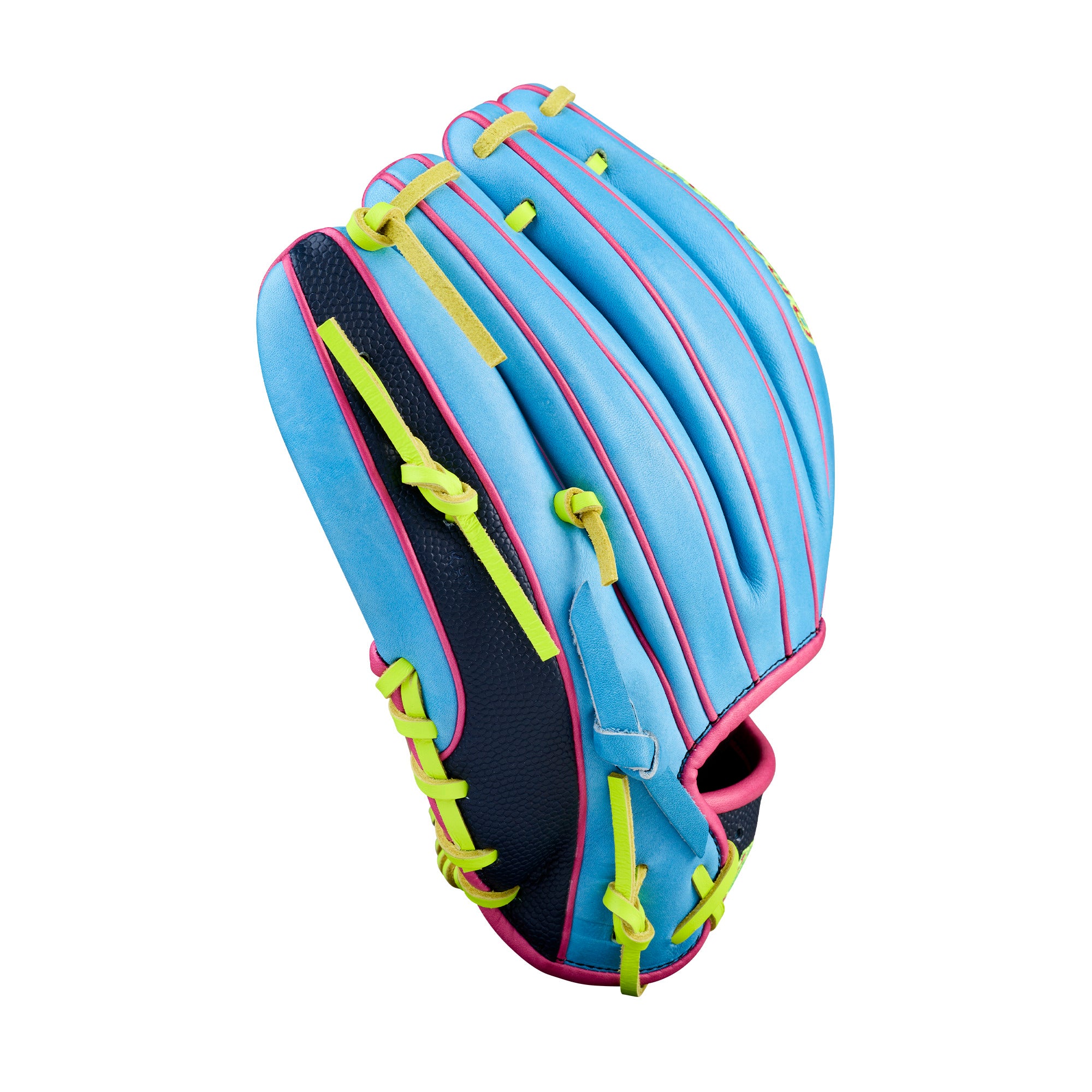 Wilson Spring 2026 A2000 1786 11.5” Infield Baseball Glove in vibrant blue with pink and neon accents, designed for elite infielders.