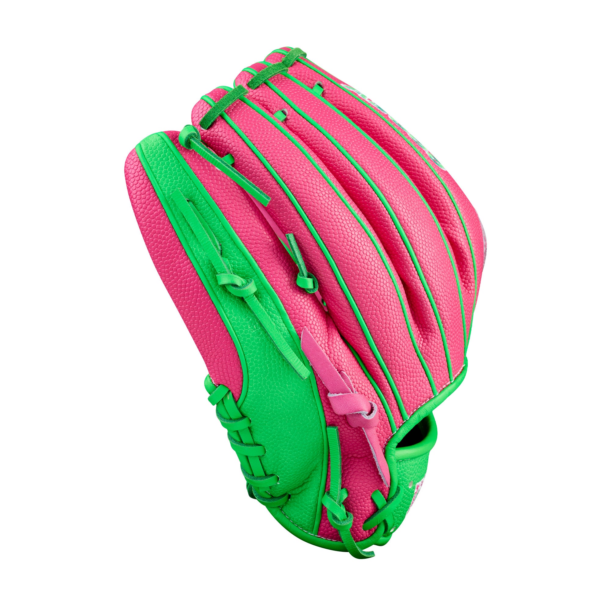 Wilson Spring 2026 José Ramírez A2000 JR11 GM 12” Infield Baseball Glove in vibrant pink and green design