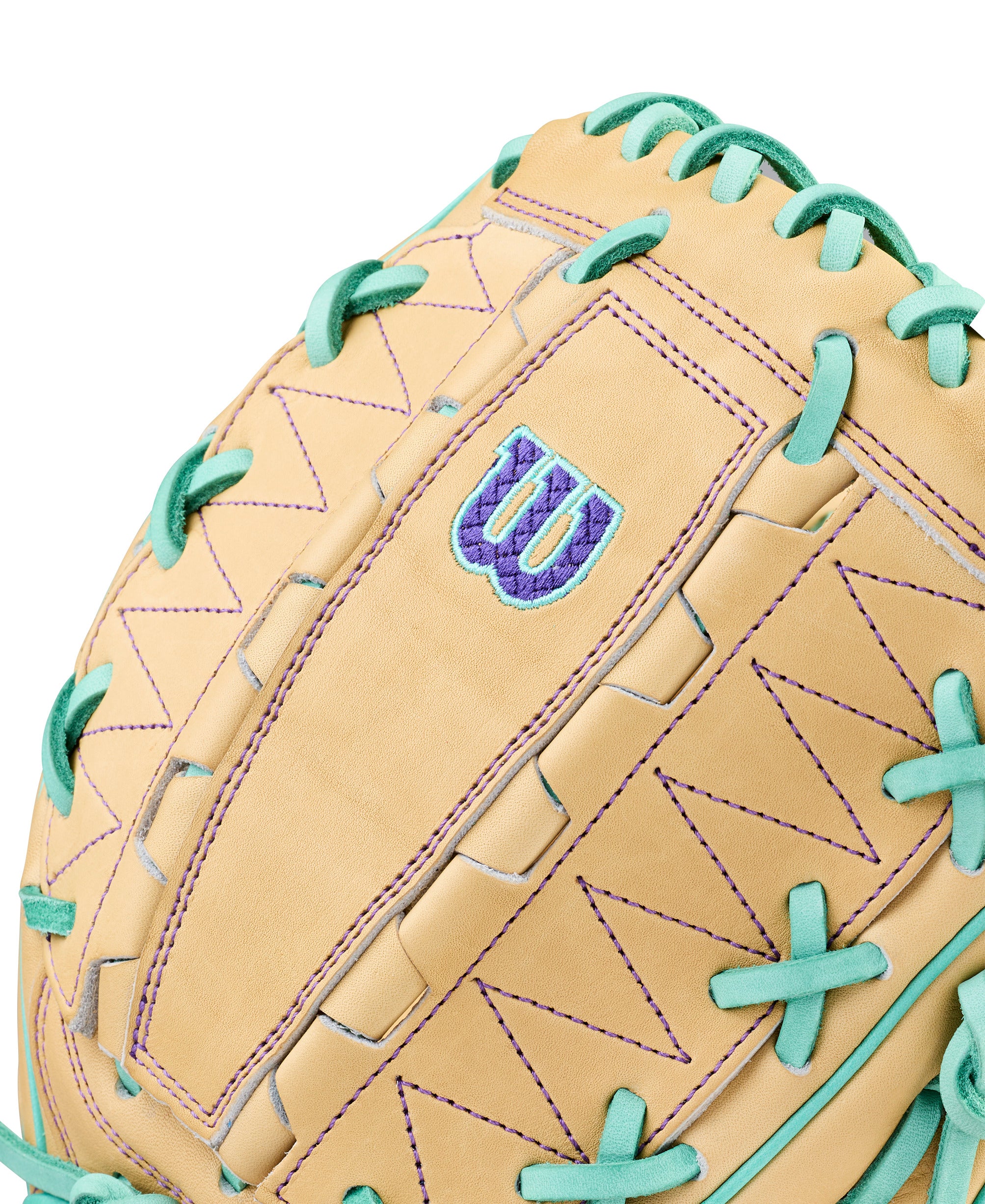 Close-up of Wilson Spring 2026 A2000 DH12 12” Pitcher’s Baseball Glove detailing and stitching.