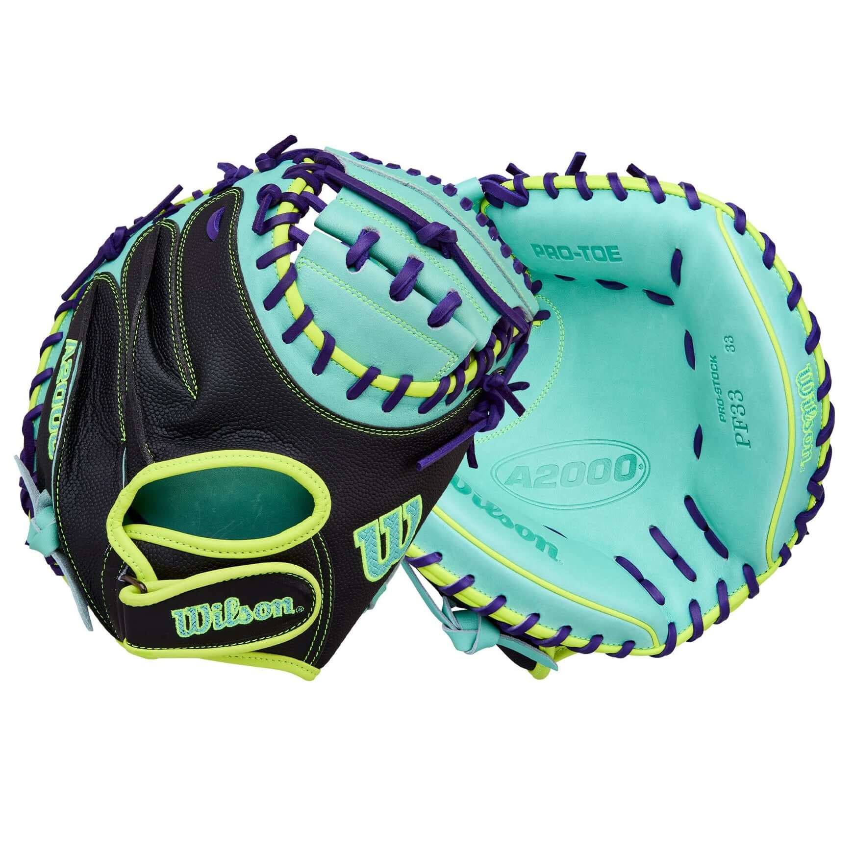 Wilson Spring 2026 A2000 PF33SS 33” Baseball Catcher’s Mitt with vibrant colors and secure fit for smaller hands