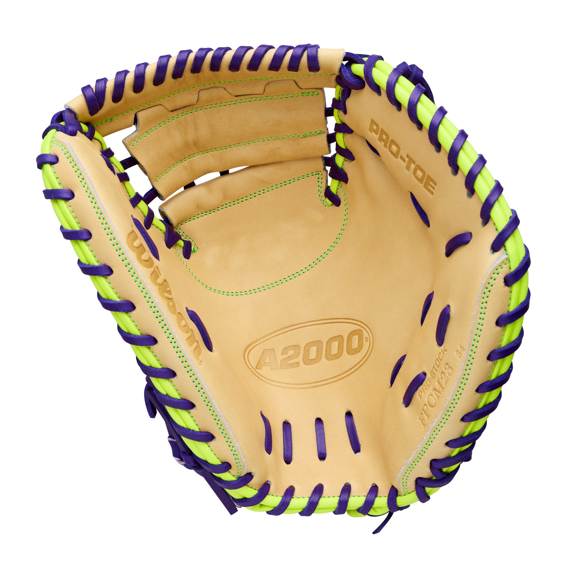 Wilson Spring 2026 A2000 FPCM23 34” Fastpitch Softball Catcher’s Mitt with large catching area and secure pitch framing design.