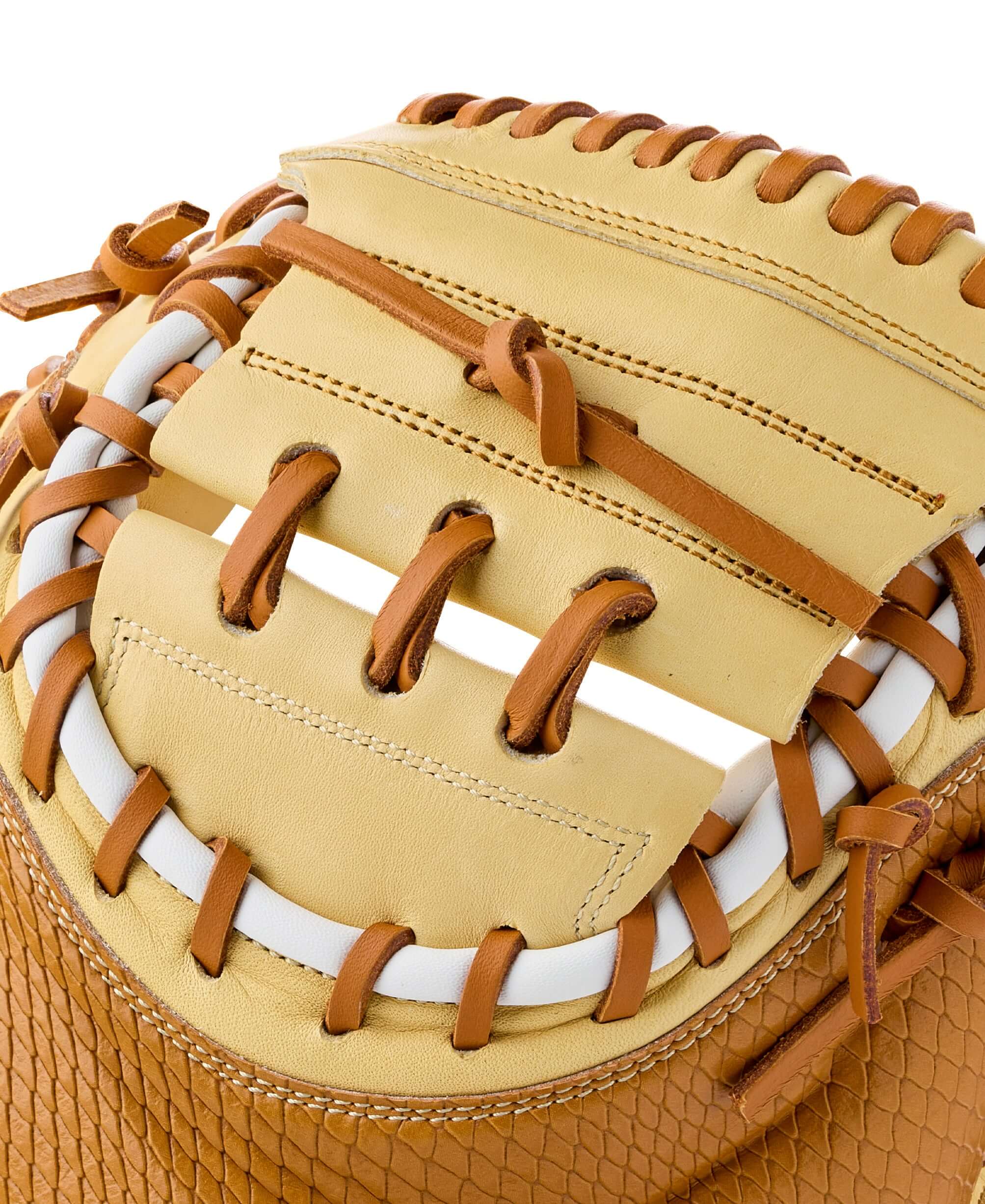 Wilson 2026 A1000 PF33 Secret Menu 33” Catcher's Mitt showing detailed pocket and lacing design.