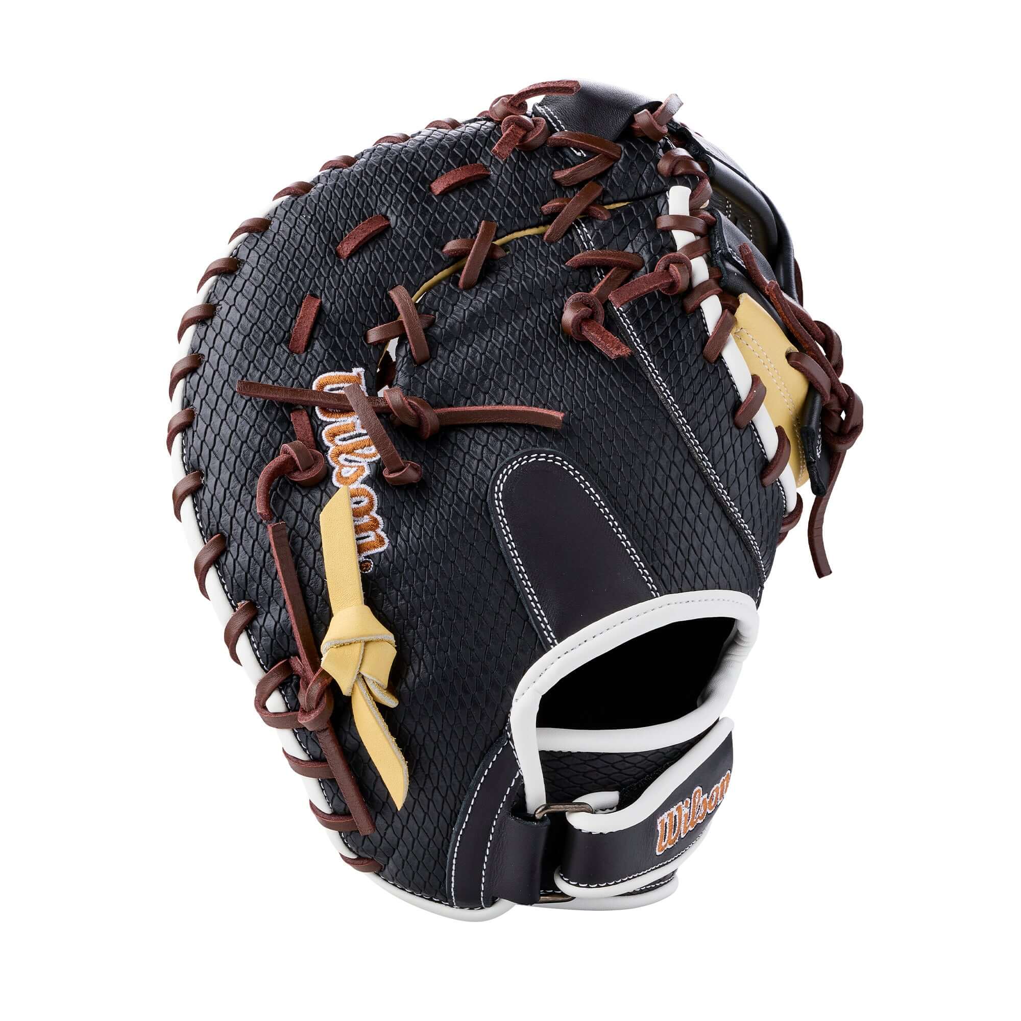 Wilson 2026 A1000 PF1612 Secret Menu 12" Baseball First Base Mitt LHT, backhand view, black with brown lacing and Wilson logo.