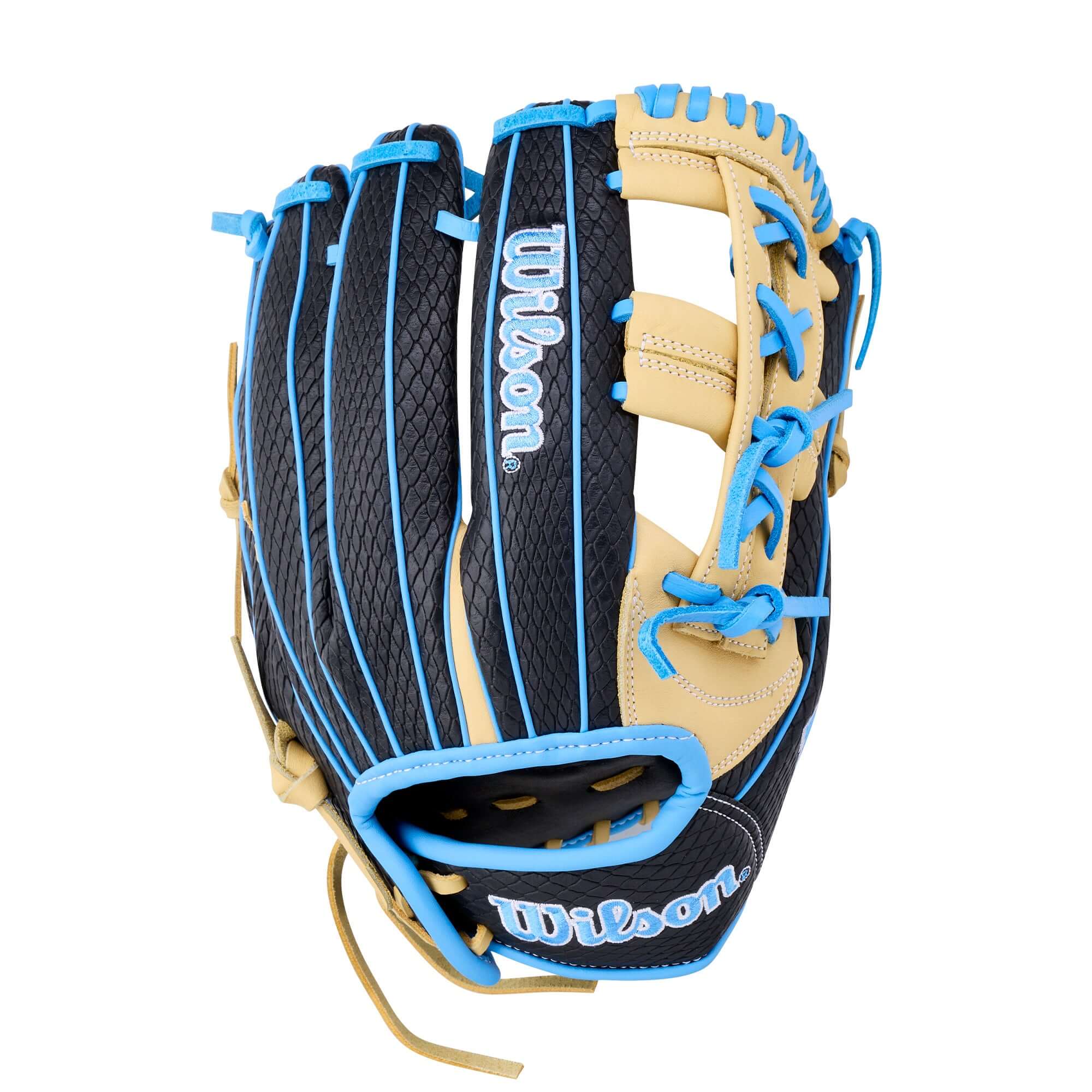 Wilson 2026 A1000 FP75 Secret Menu 11.75” Fastpitch Softball Glove with blue accents and leather design.